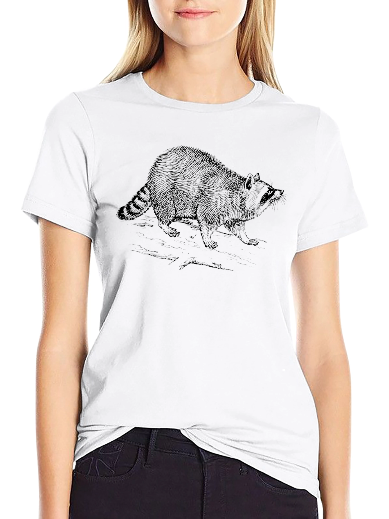 Raccoon Graphic Tee - Soft Black Cotton Casual Shirt