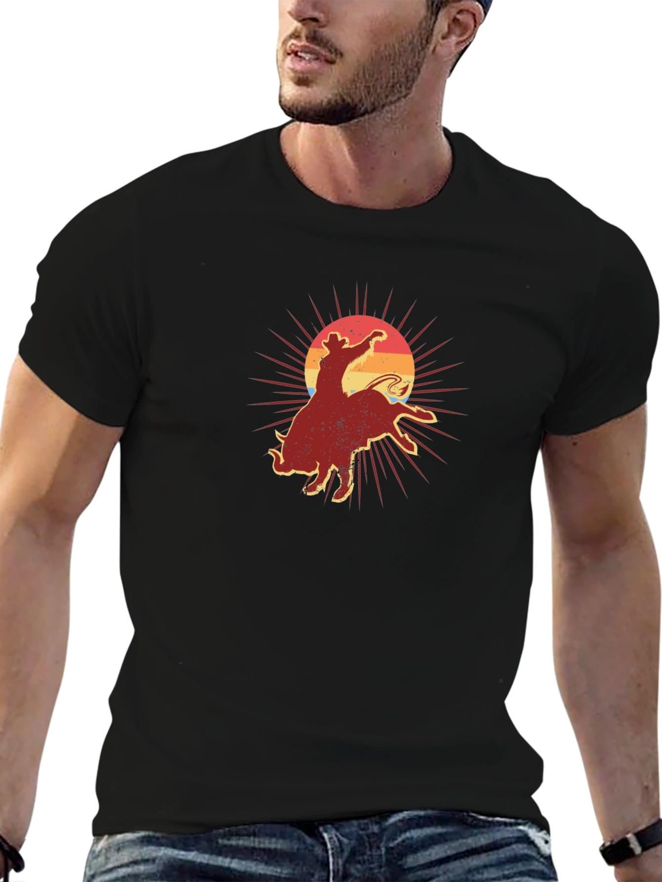 Retro Rodeo Graphic Tee - Black Cotton T-Shirt