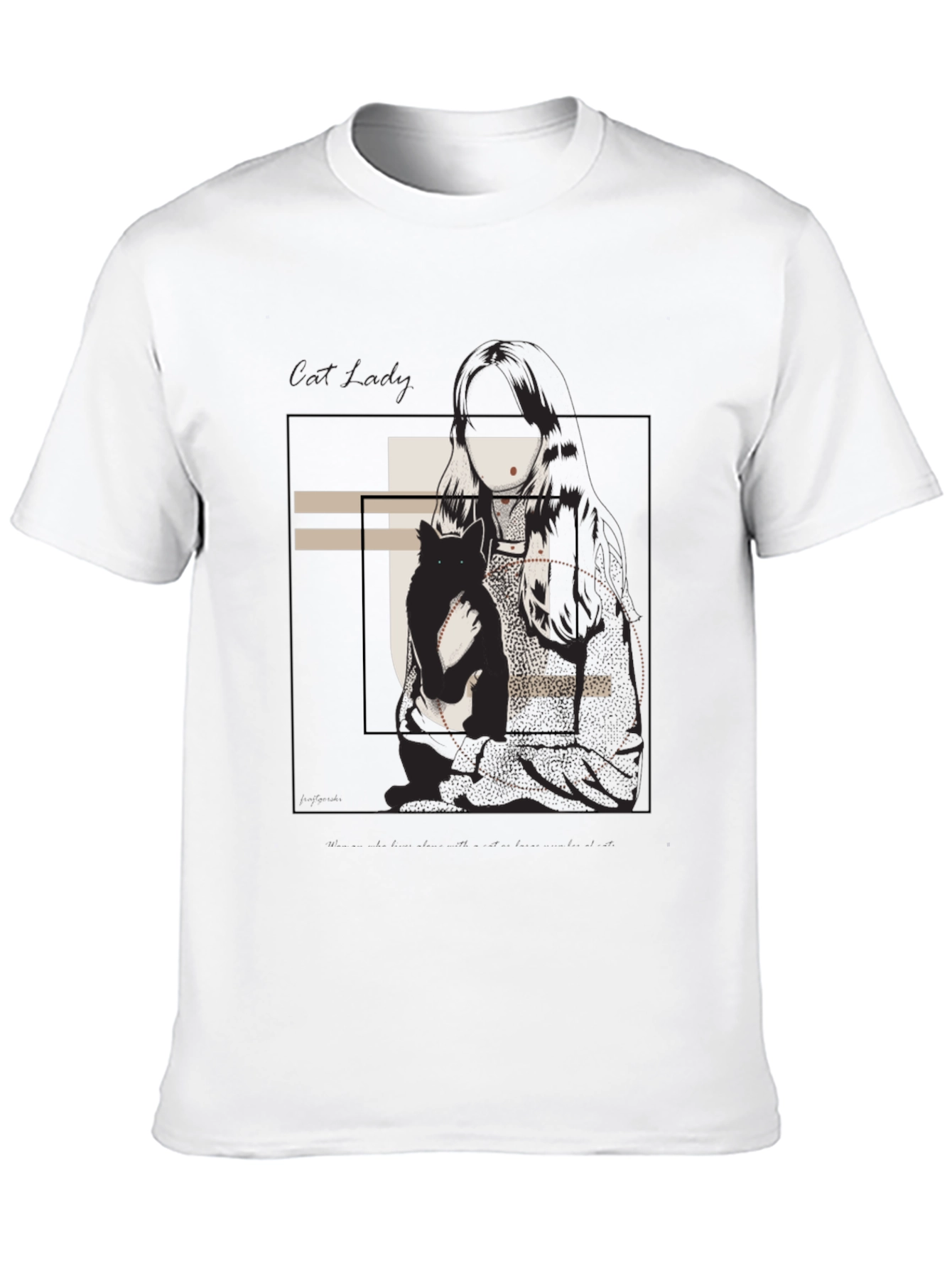 Graphic Tee: Woman & Cat Sketch Black T-Shirt