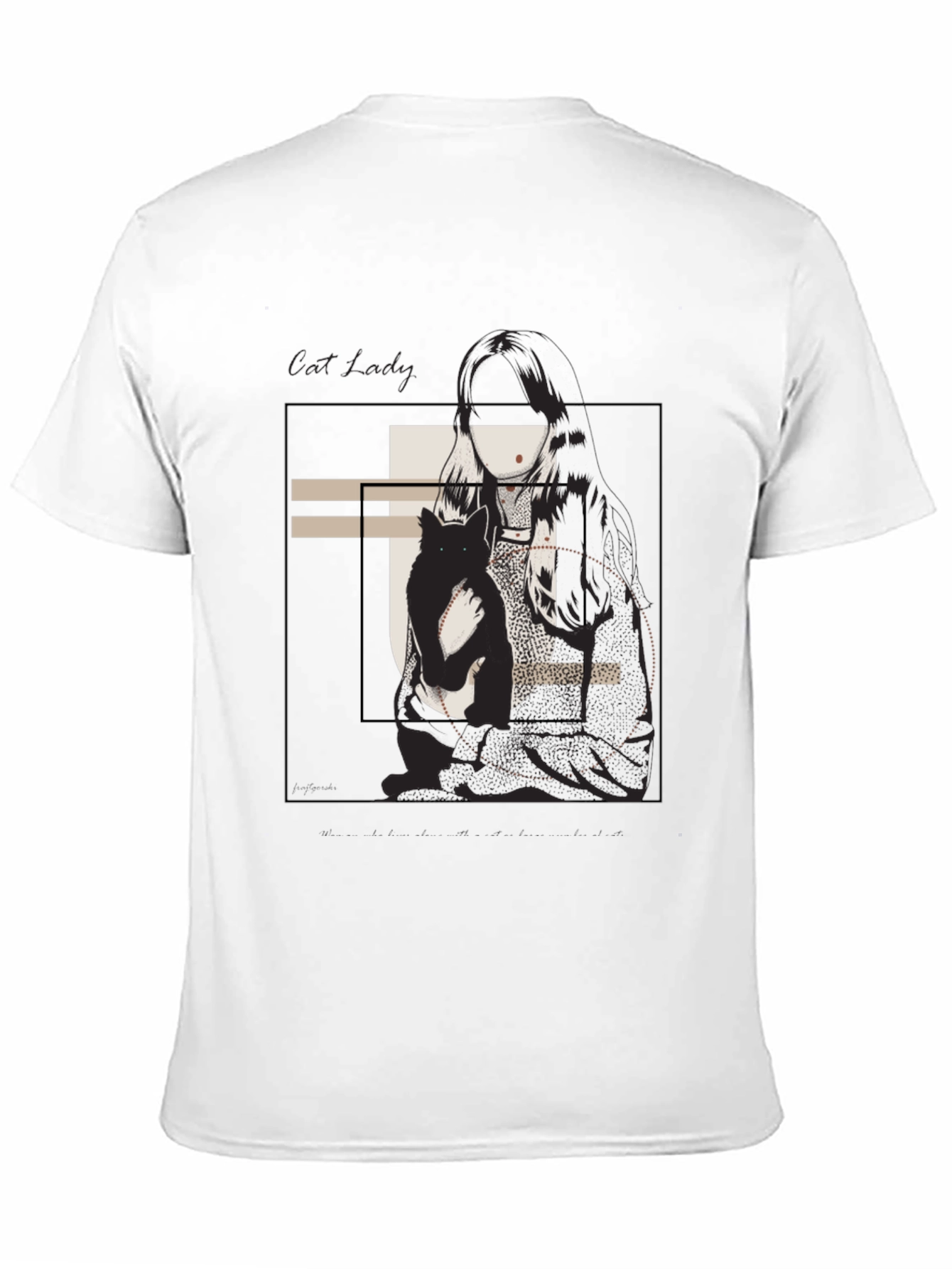 Graphic Tee: Woman & Cat Sketch Black T-Shirt