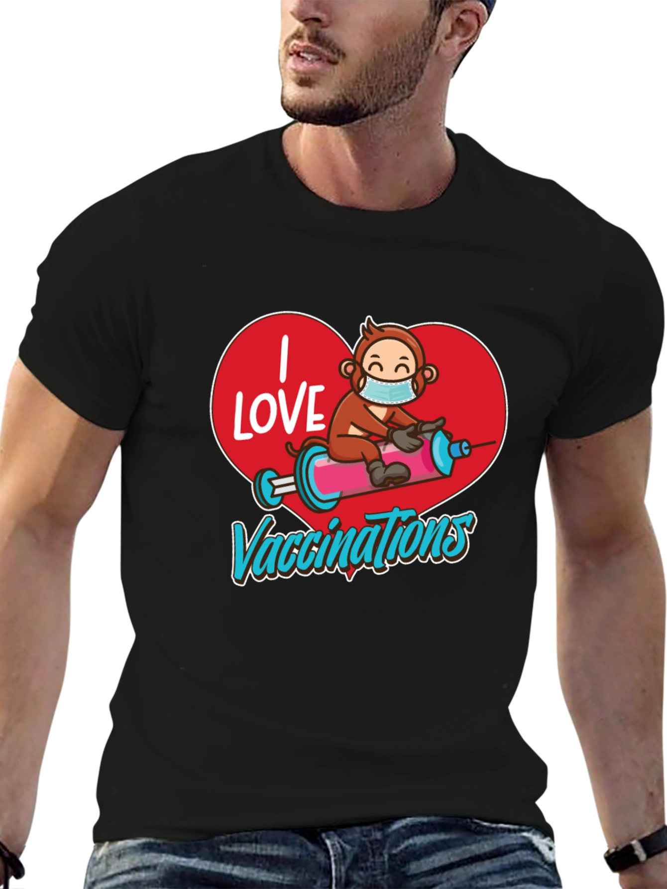 I Love Vaccinations T-Shirt Monkey on Syringe Design