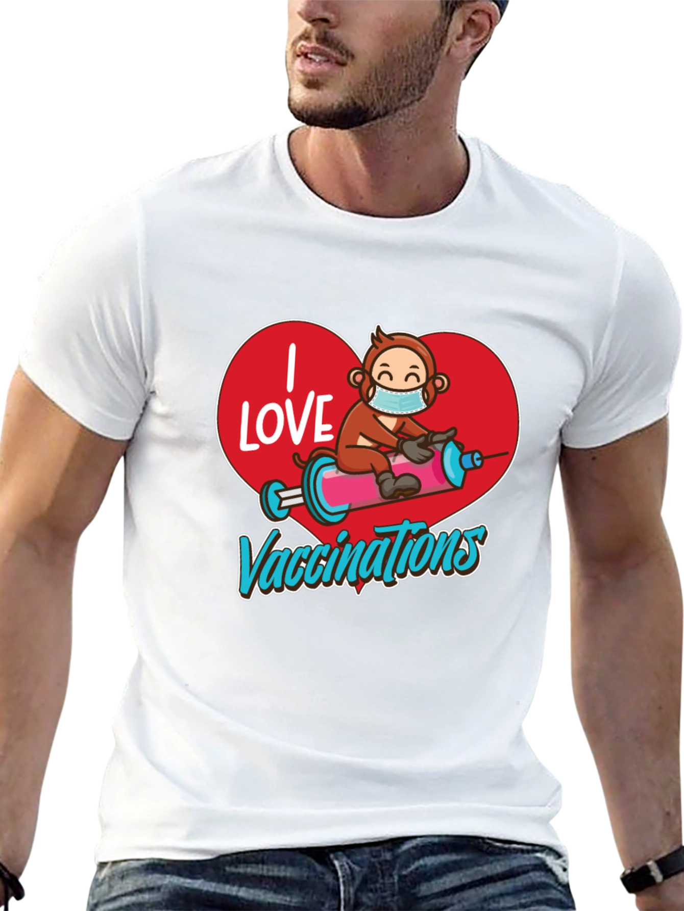 I Love Vaccinations T-Shirt Monkey on Syringe Design
