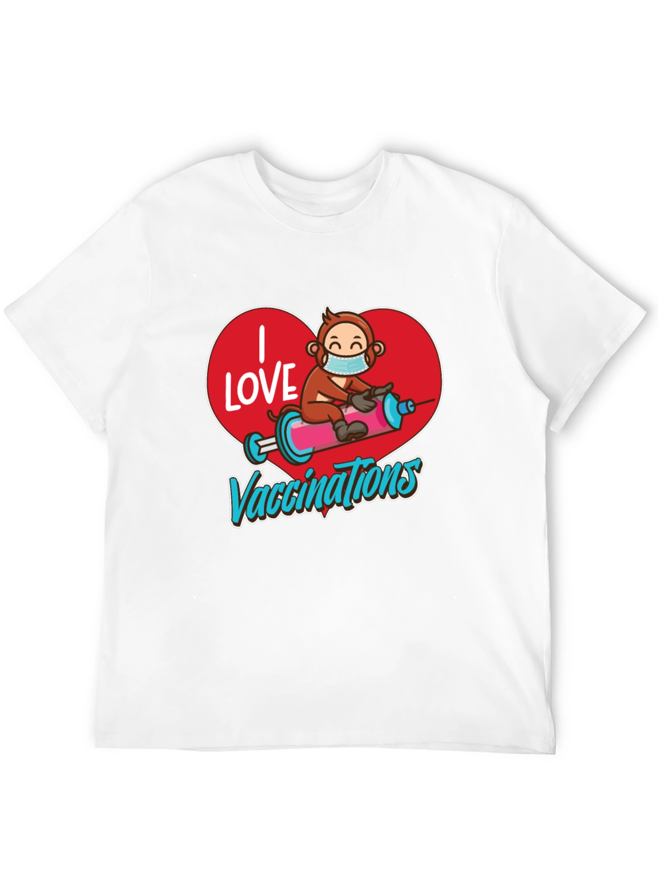 I Love Vaccinations T-Shirt Monkey on Syringe Design