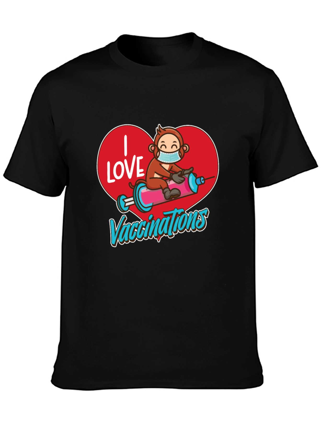 I Love Vaccinations T-Shirt Monkey on Syringe Design