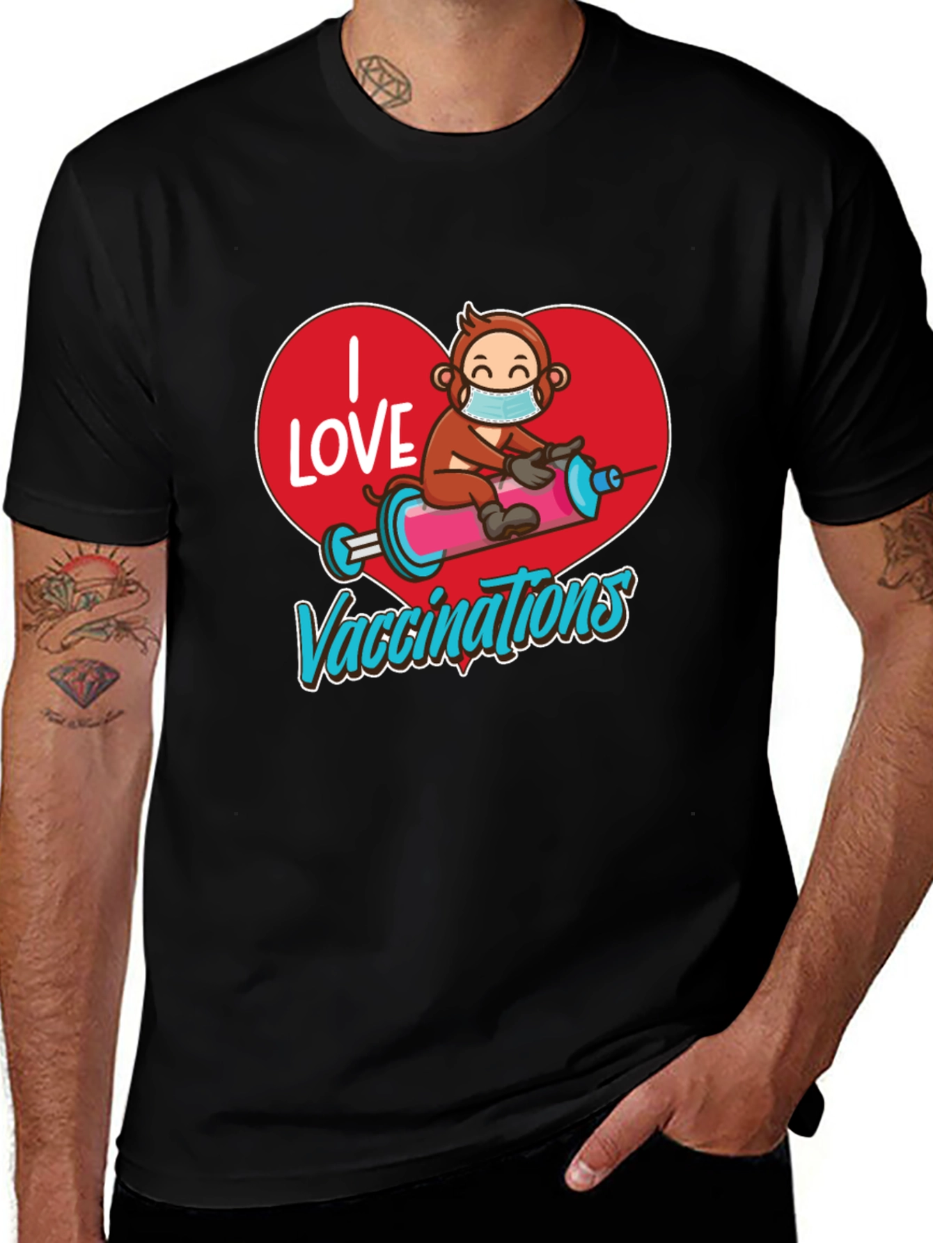 I Love Vaccinations T-Shirt Monkey on Syringe Design