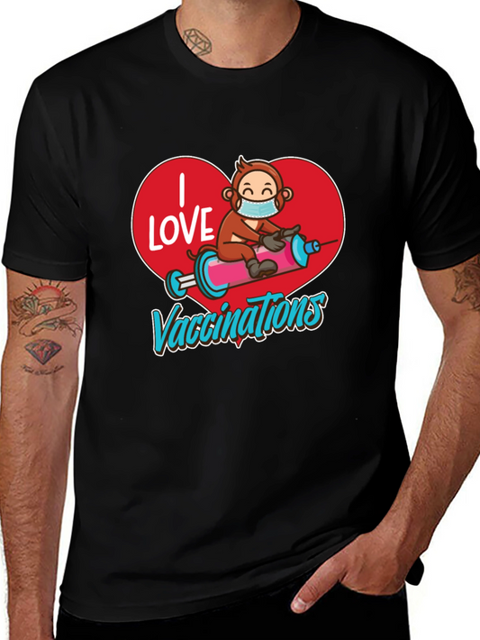 I Love Vaccinations T-Shirt Monkey on Syringe Design
