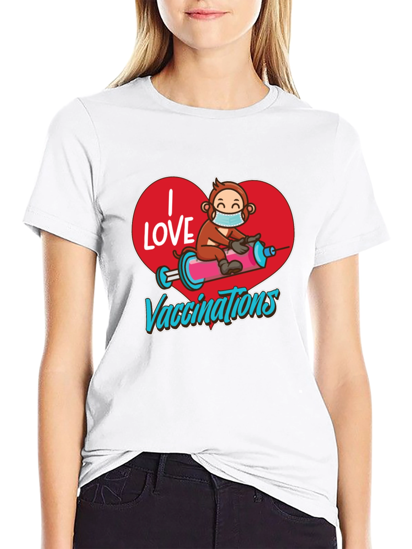 I Love Vaccinations T-Shirt Monkey on Syringe Design