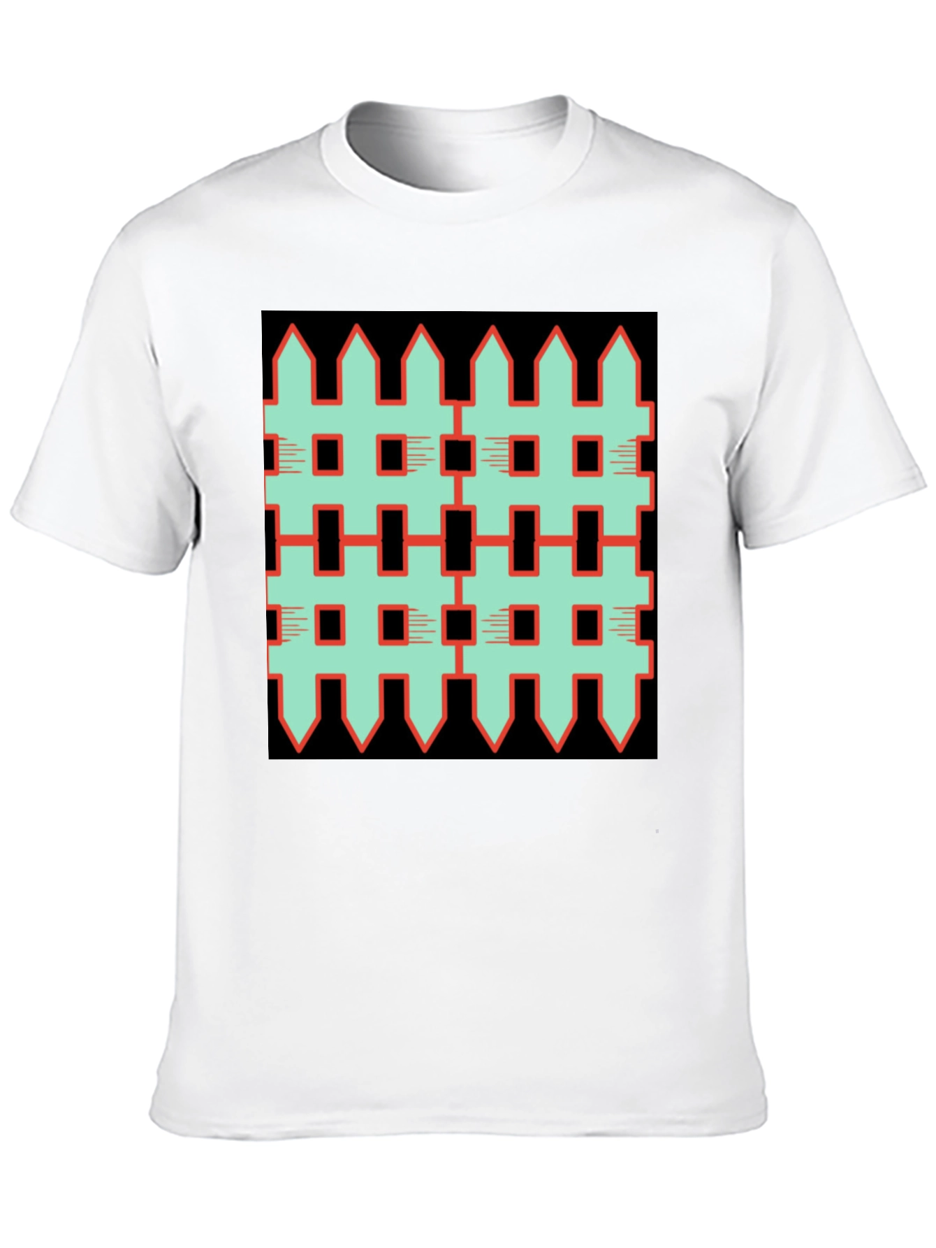 Unique Fence Pattern Graphic Tee - Black