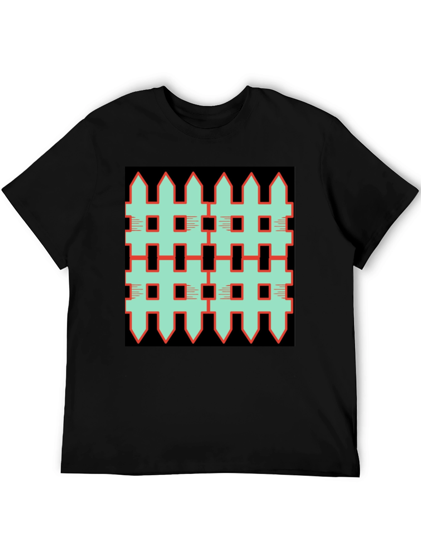 Unique Fence Pattern Graphic Tee - Black