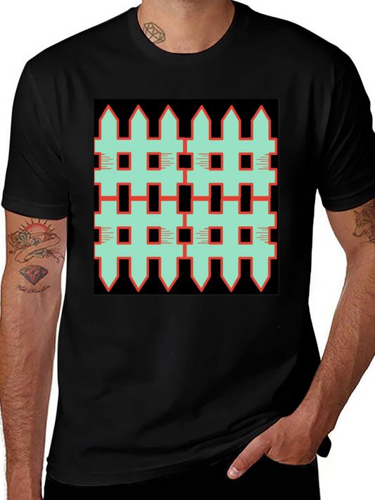 Unique Fence Pattern Graphic Tee - Black