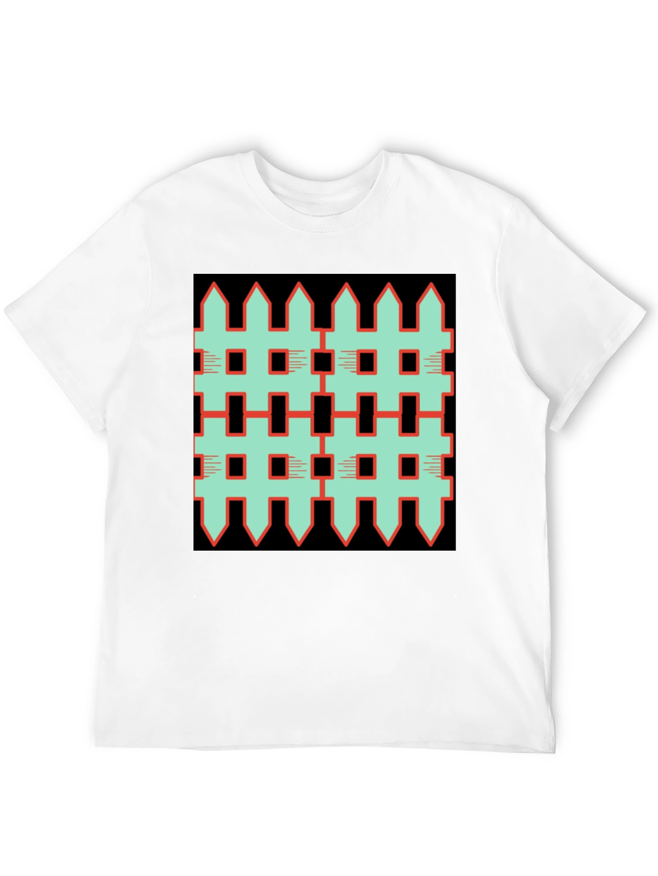 Unique Fence Pattern Graphic Tee - Black