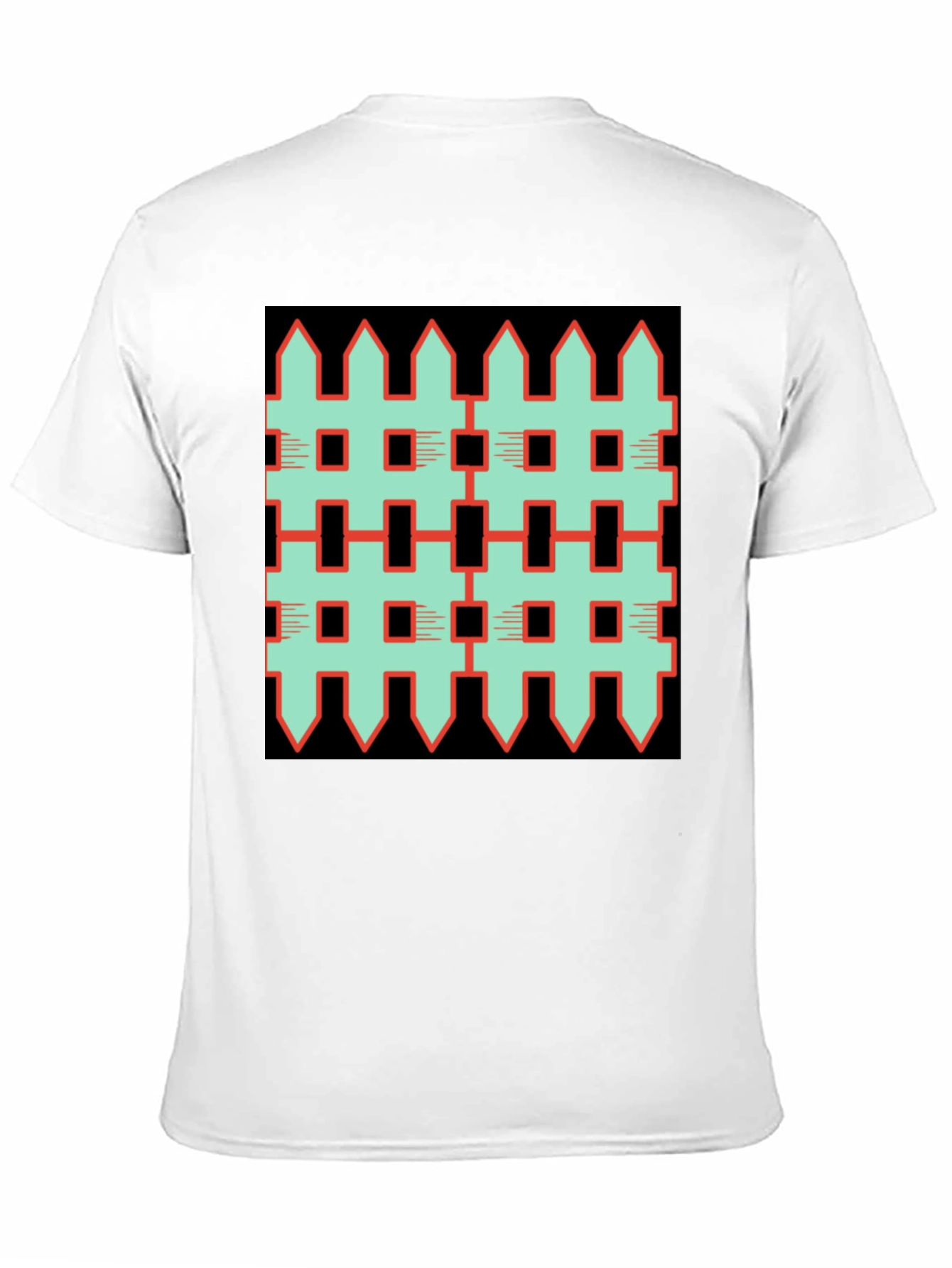 Unique Fence Pattern Graphic Tee - Black
