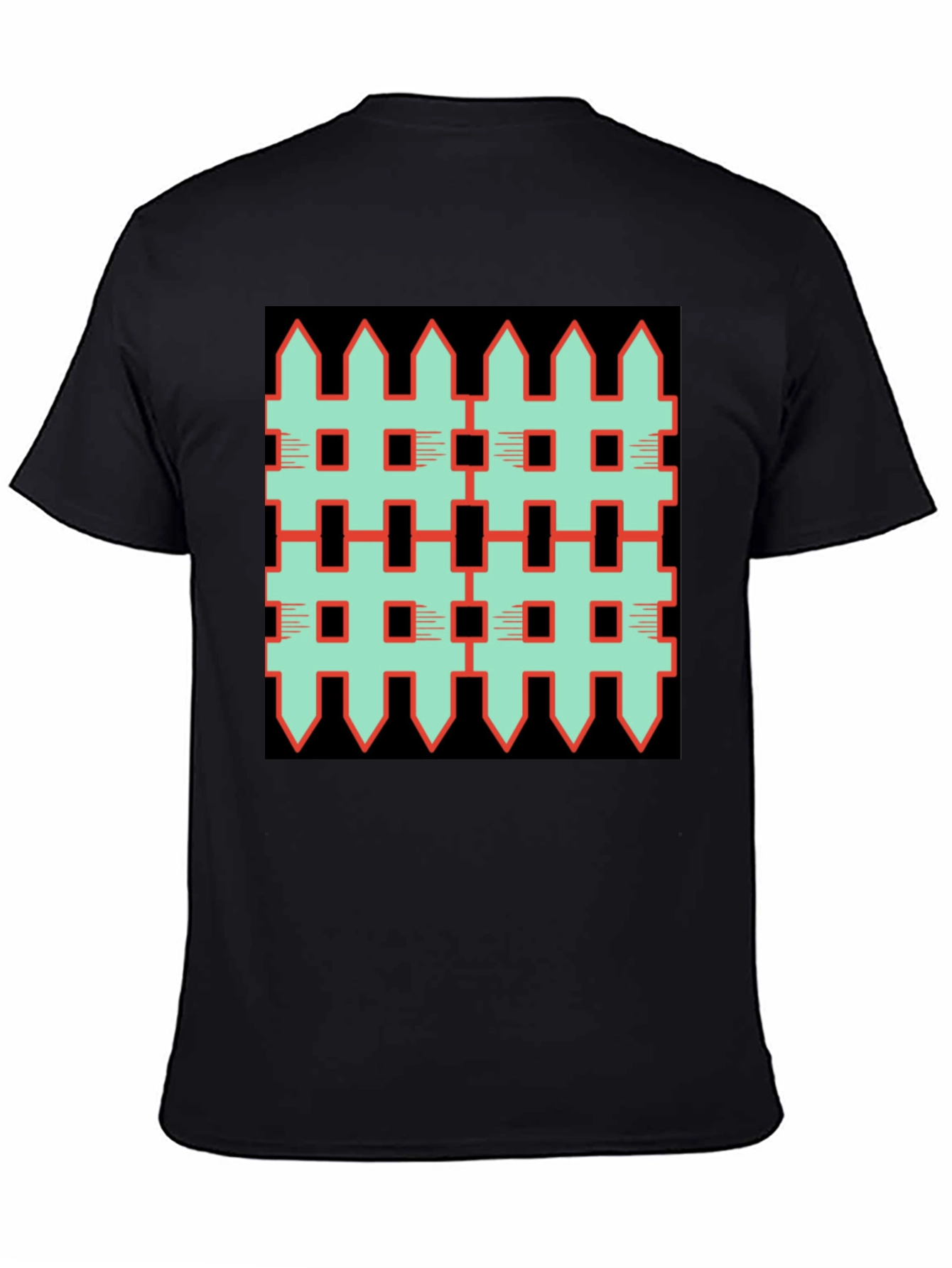 Unique Fence Pattern Graphic Tee - Black