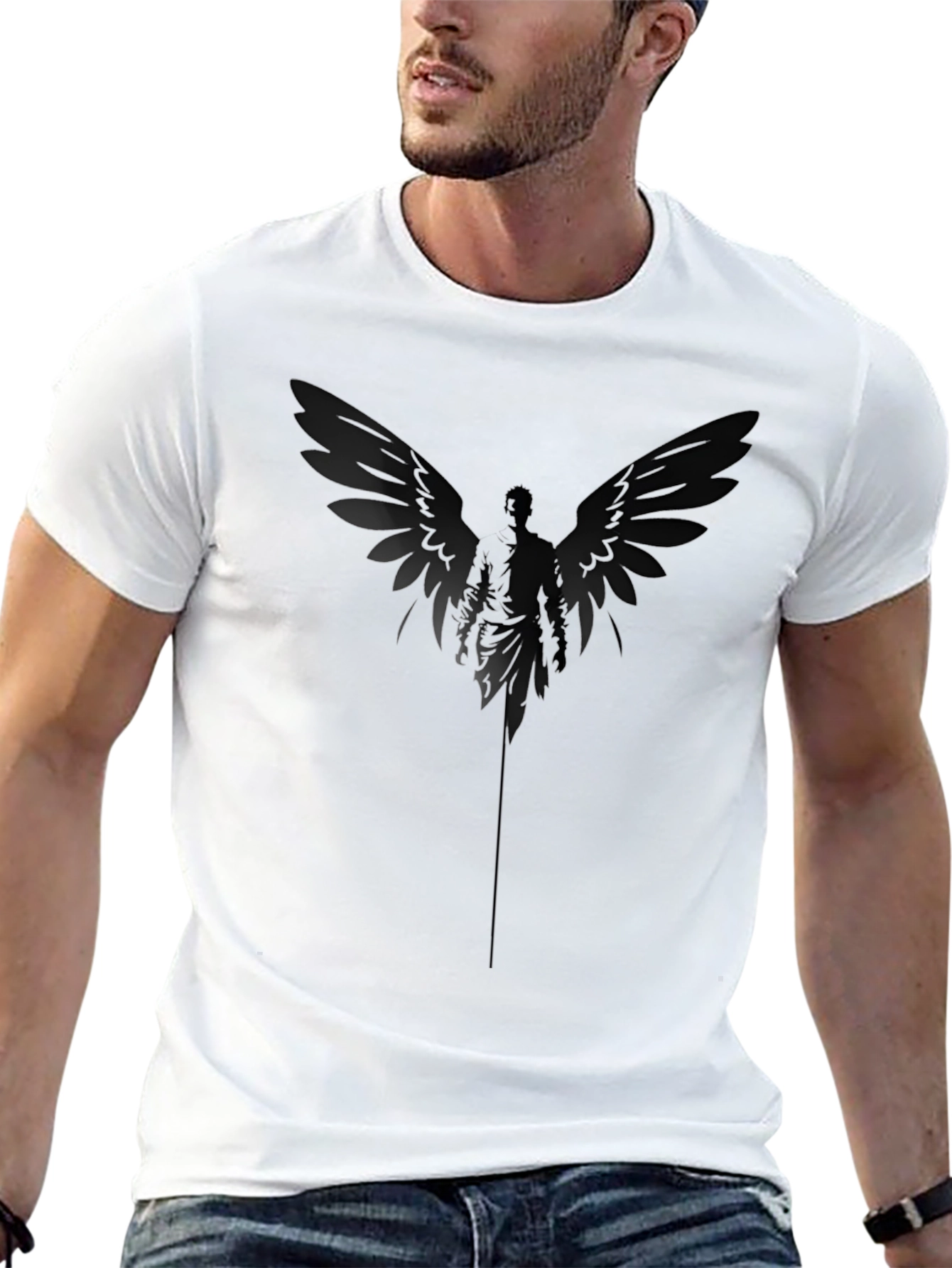Dark Angel Wings Graphic Print Black T-Shirt