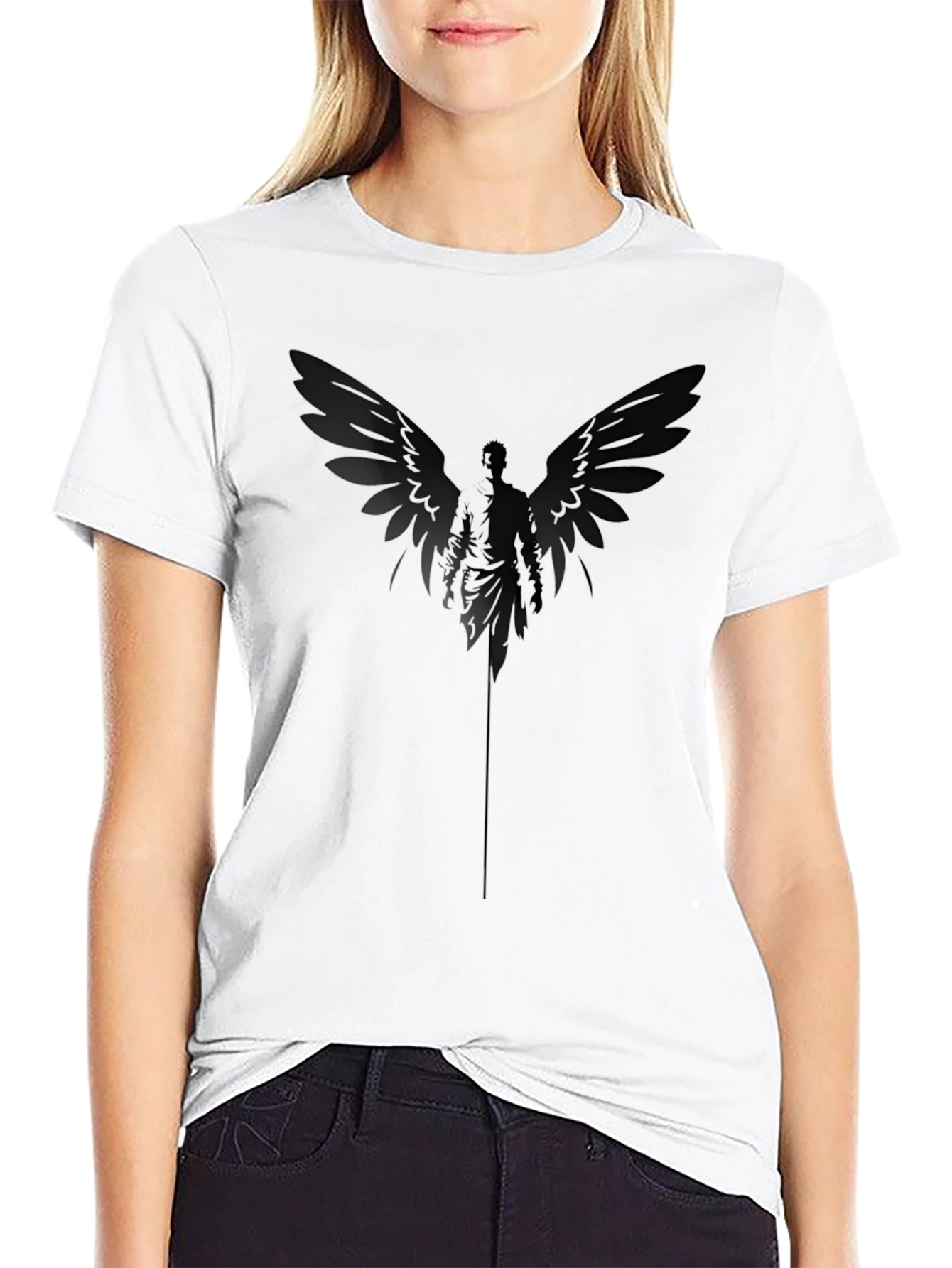 Dark Angel Wings Graphic Print Black T-Shirt