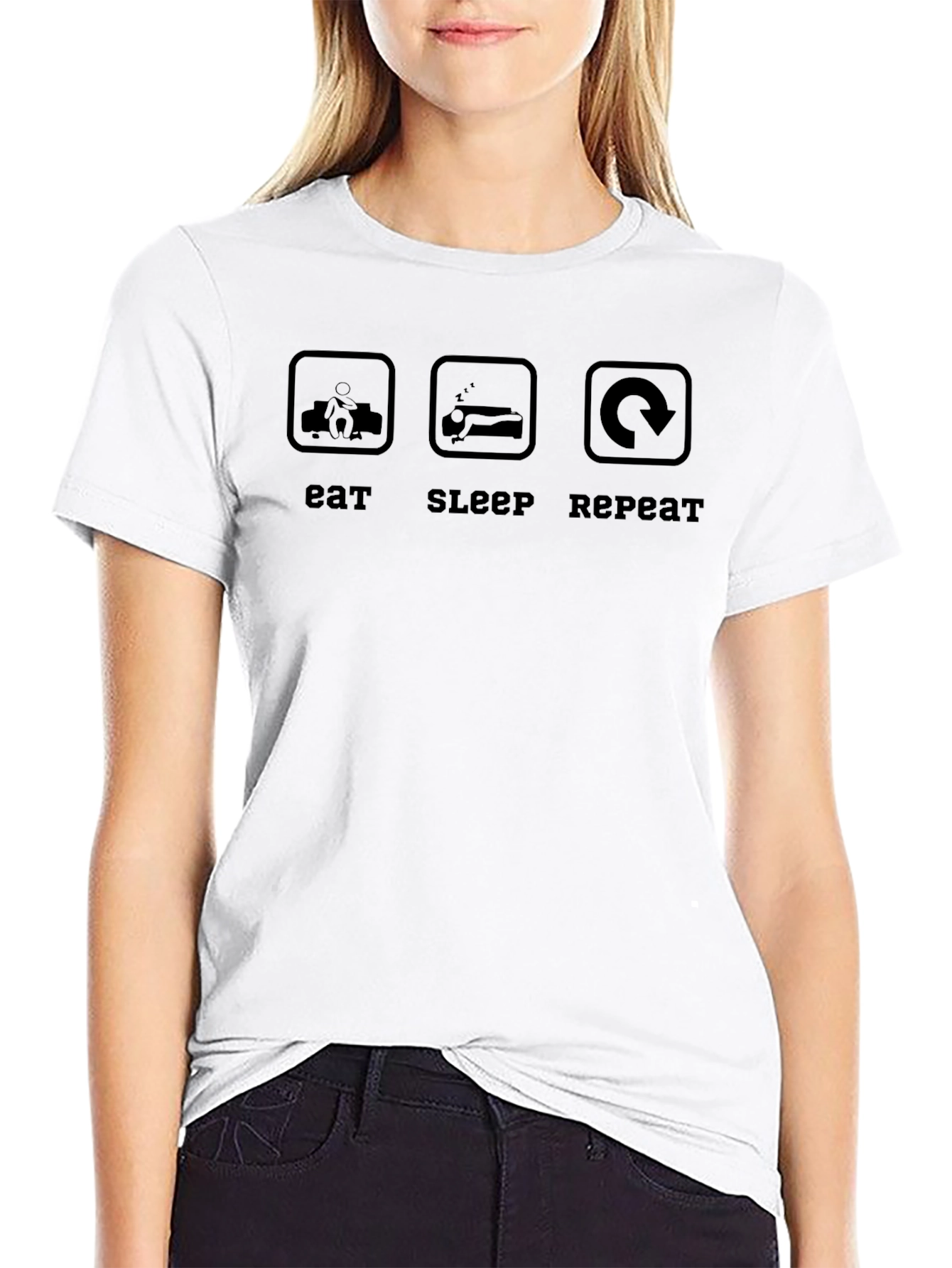 Eat Sleep Repeat Graphic Tee - Black Crew Neck