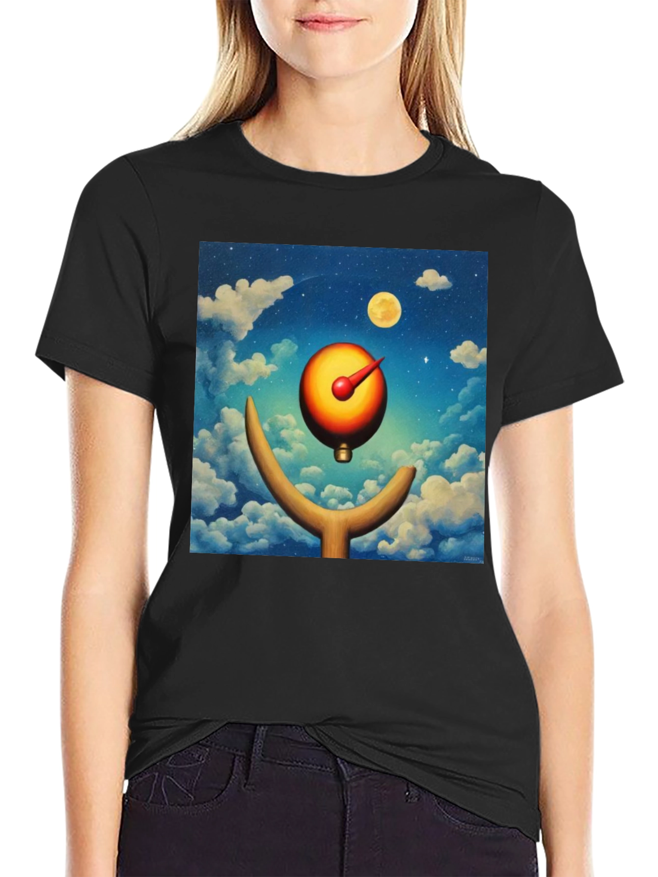 Surreal Moon Dial Black T-Shirt