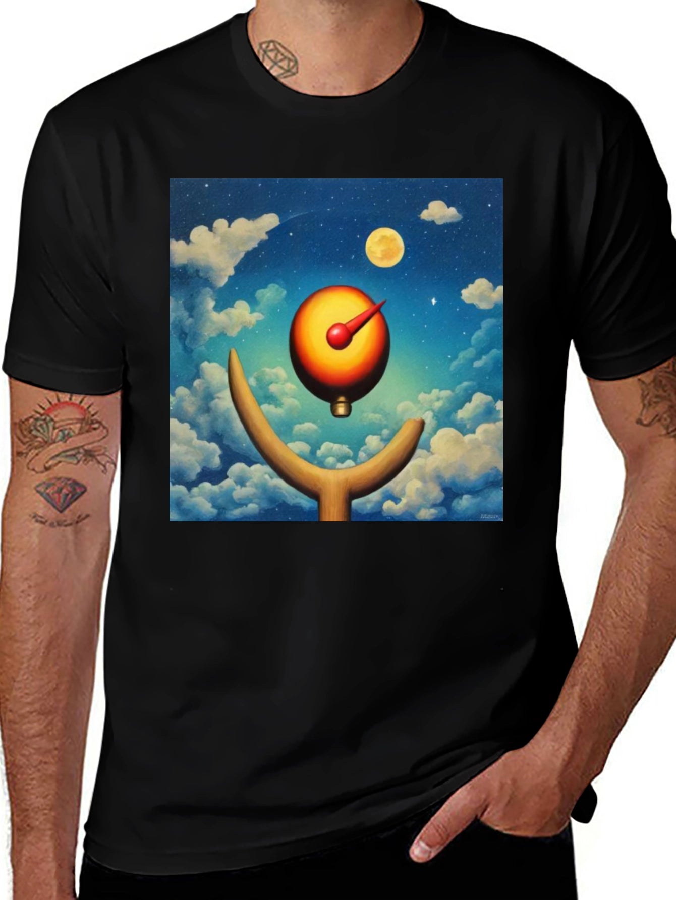 Surreal Moon Dial Black T-Shirt