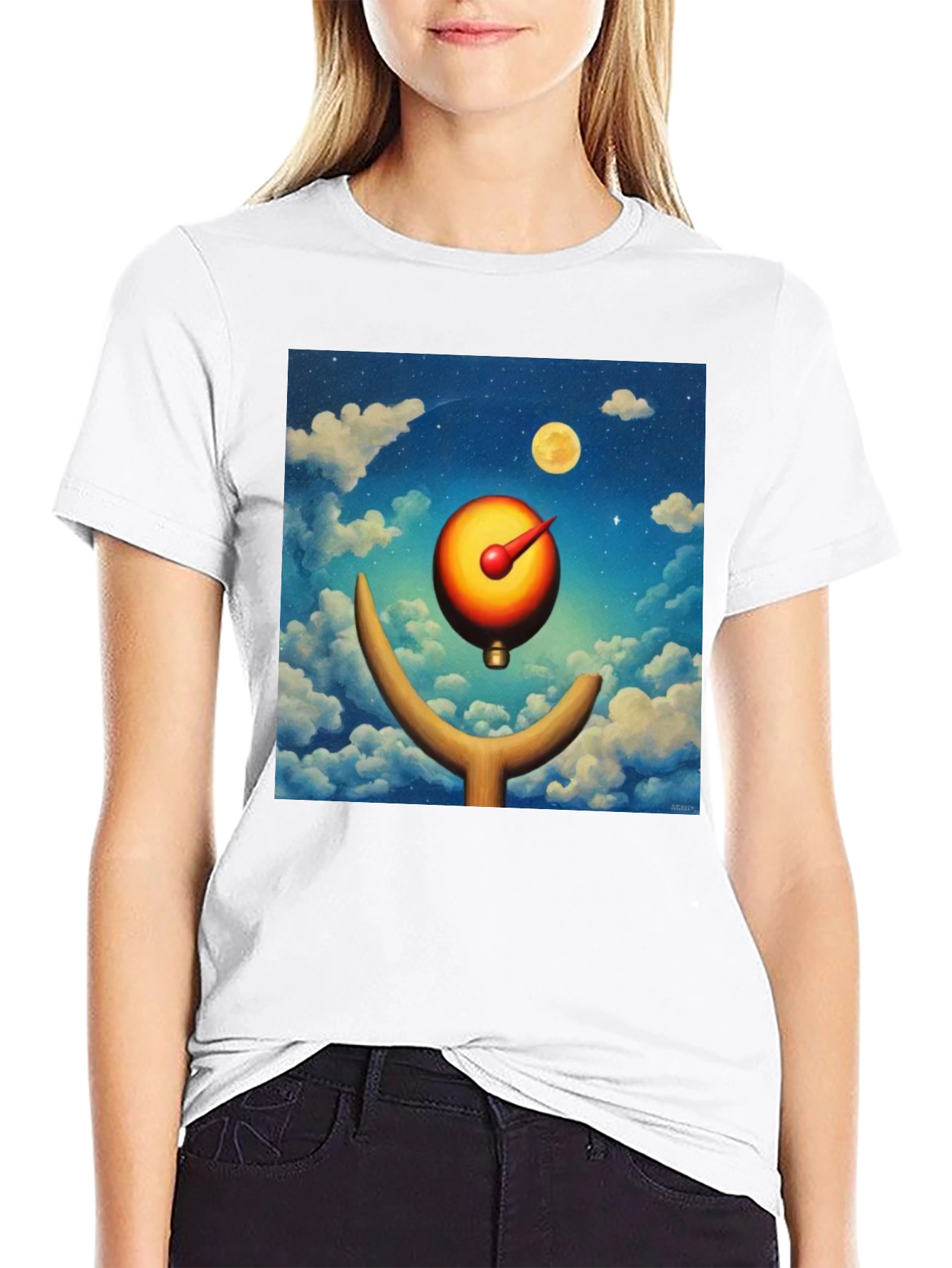 Surreal Moon Dial Black T-Shirt