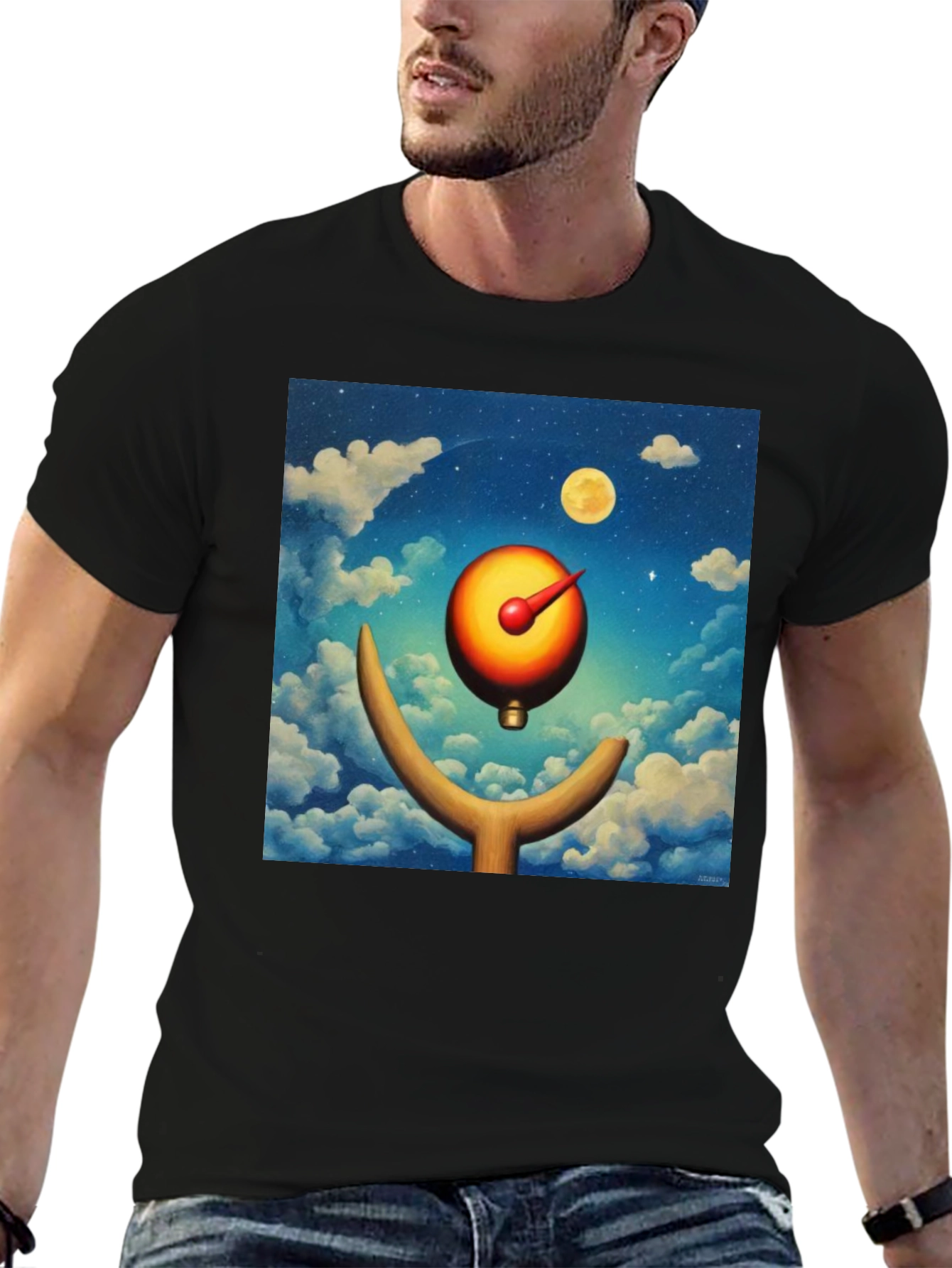 Surreal Moon Dial Black T-Shirt