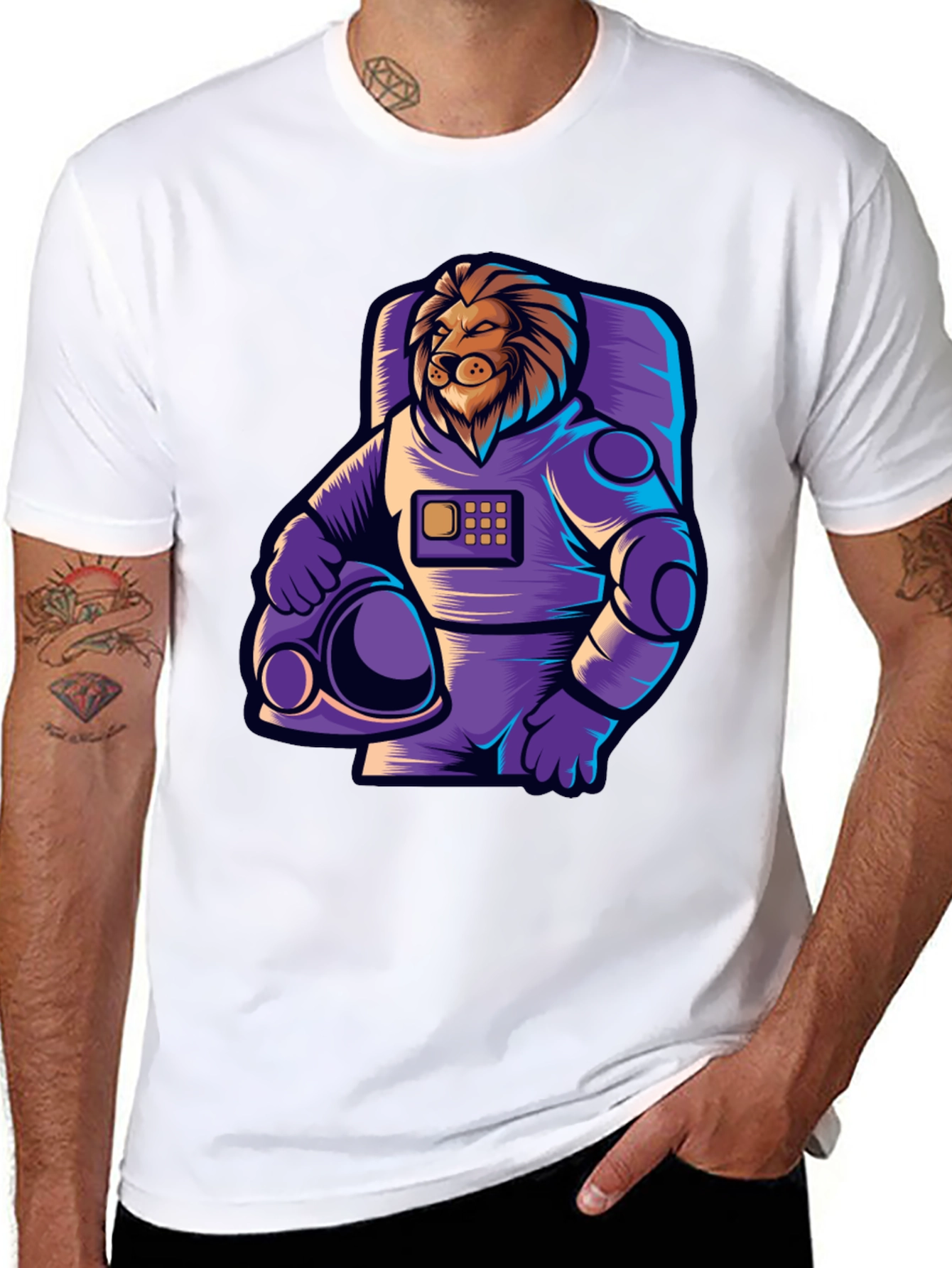 Lion Astronaut Graphic T-Shirt - Space Adventure Style