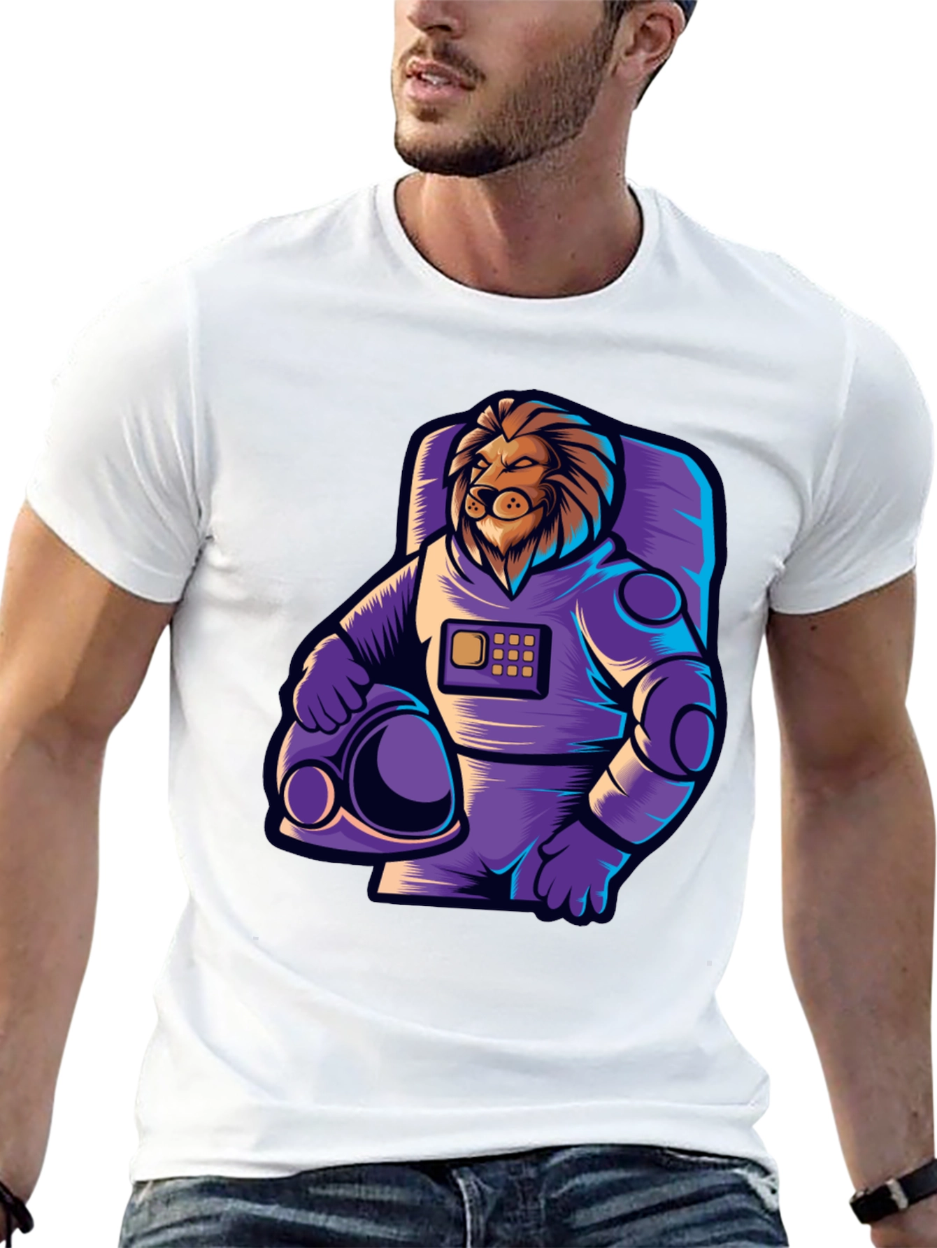 Lion Astronaut Graphic T-Shirt - Space Adventure Style