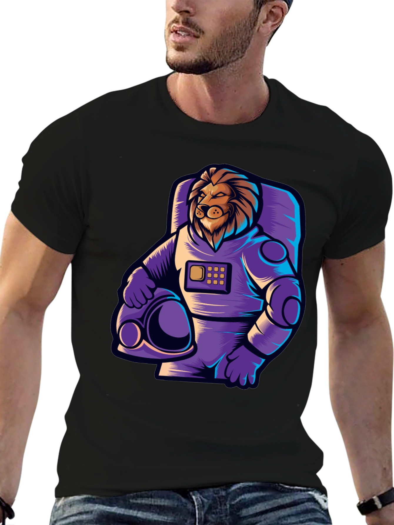 Lion Astronaut Graphic T-Shirt - Space Adventure Style