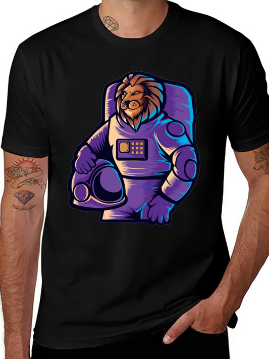 Lion Astronaut Graphic T-Shirt - Space Adventure Style