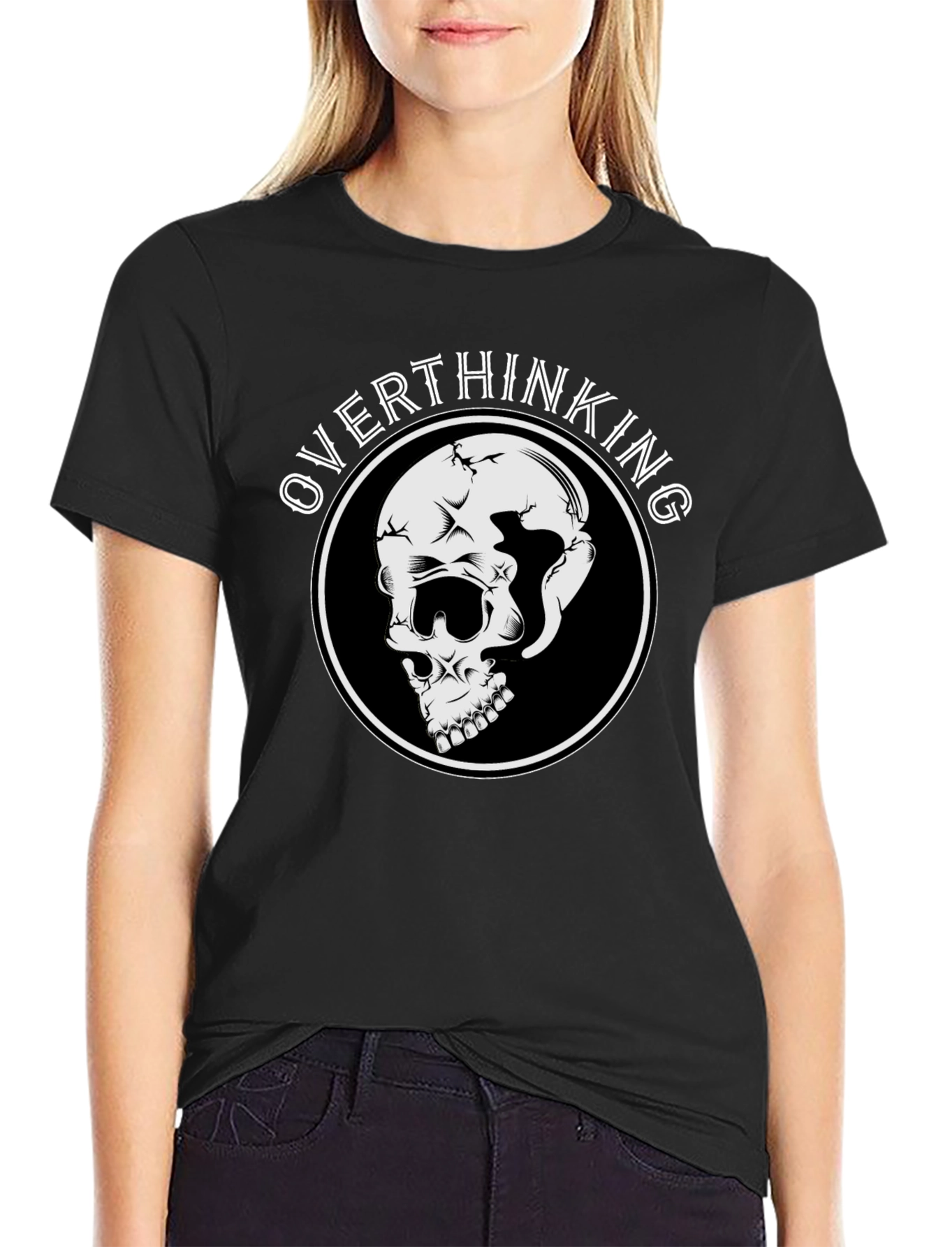 Overthinking Skull Graphic Black T-Shirt
