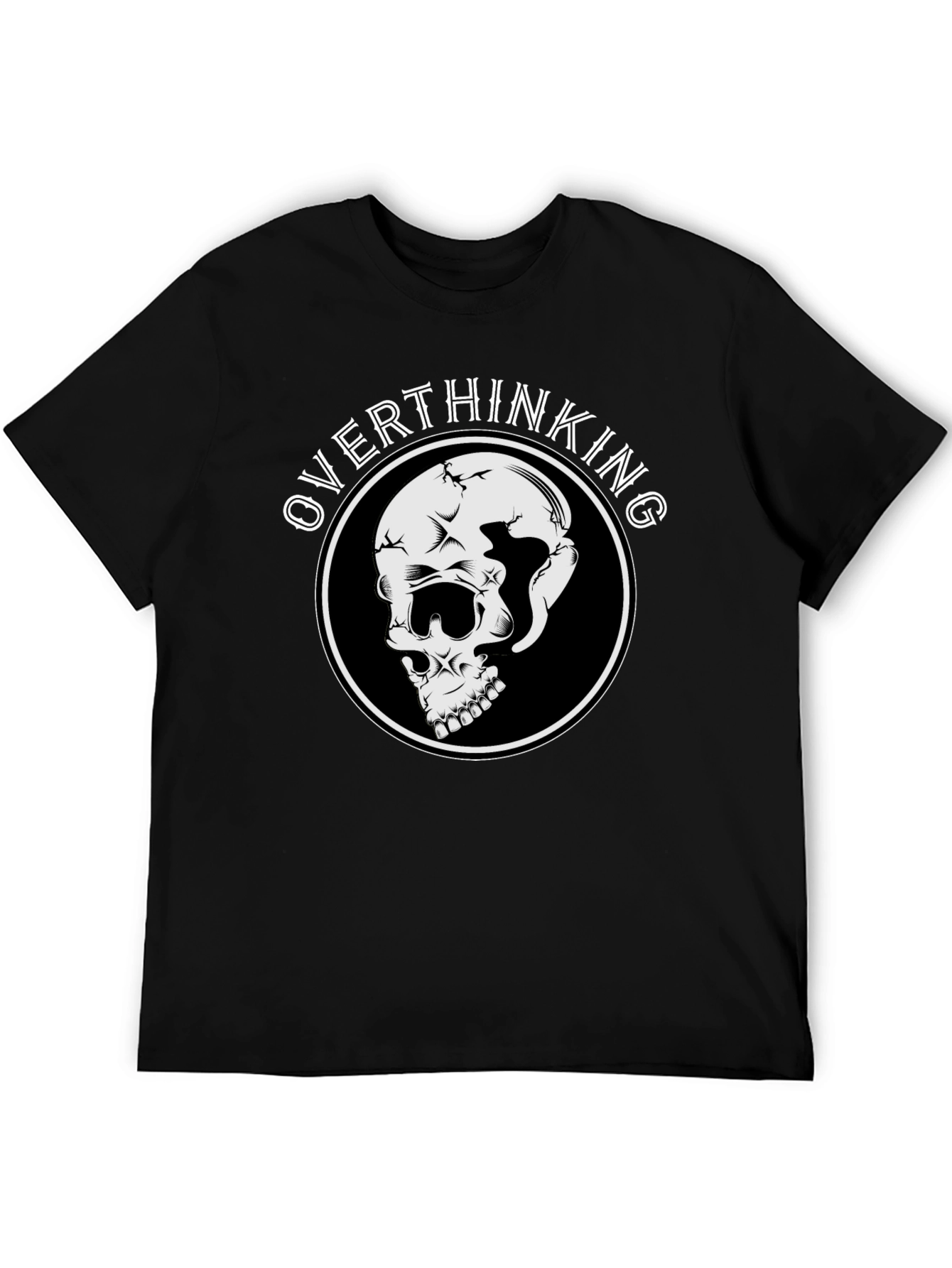 Overthinking Skull Graphic Black T-Shirt
