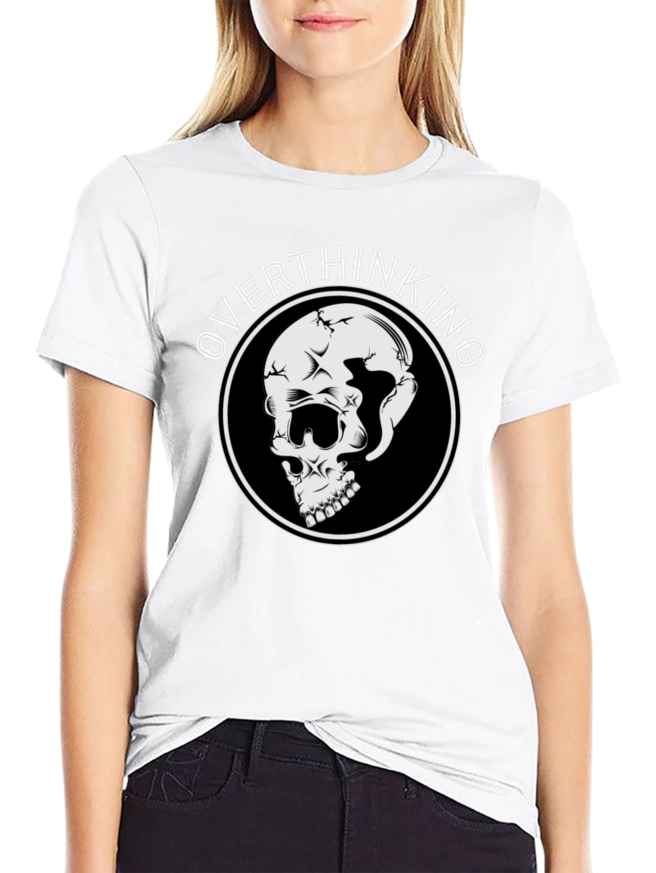 Overthinking Skull Graphic Black T-Shirt