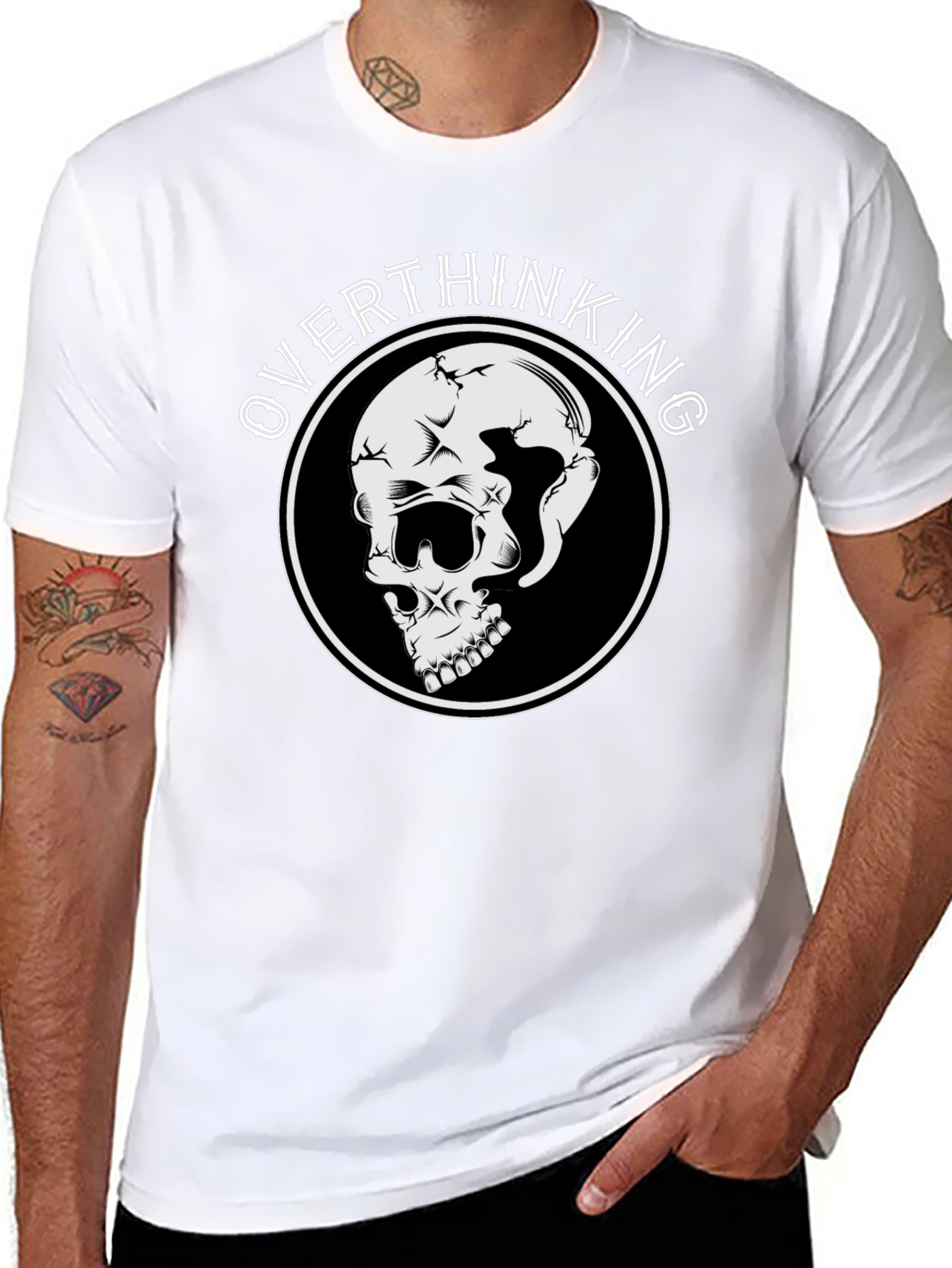 Overthinking Skull Graphic Black T-Shirt