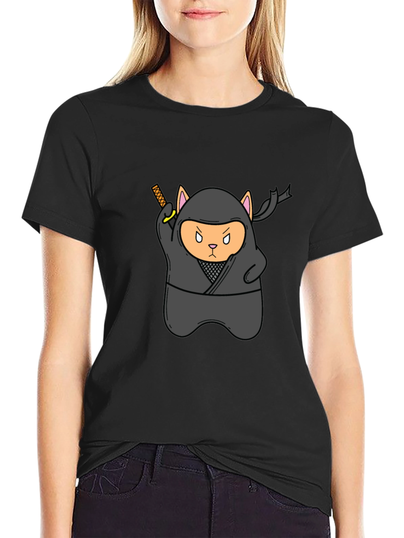 Ninja Cat Black T-Shirt - Stealth Mode Activated!