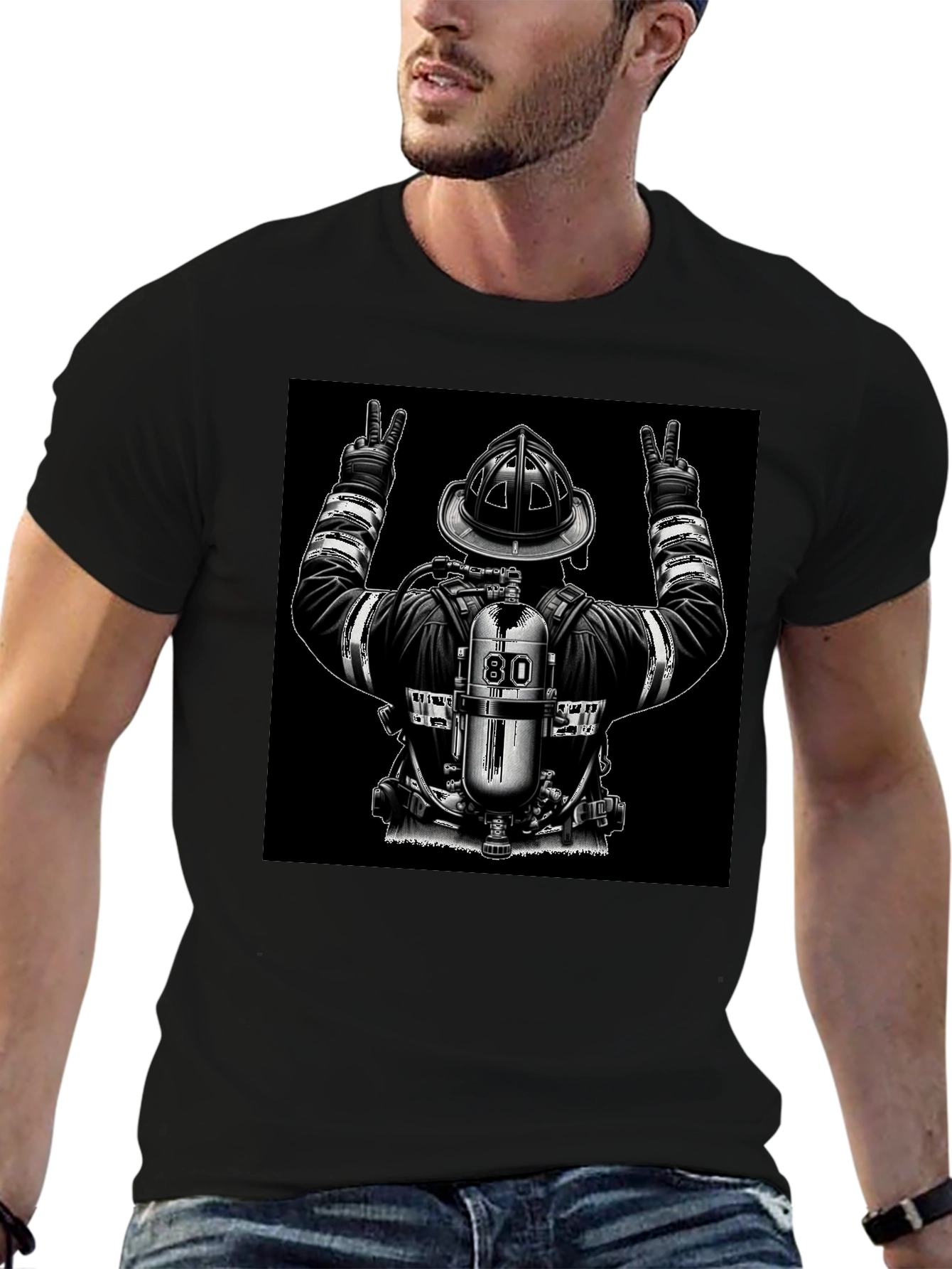 Firefighter Peace Sign Graphic T-Shirt