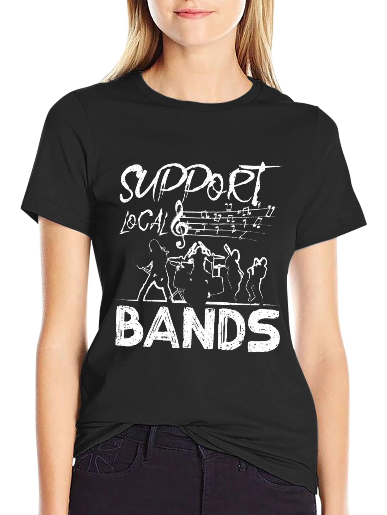 Support Local Bands Black Graphic Tee