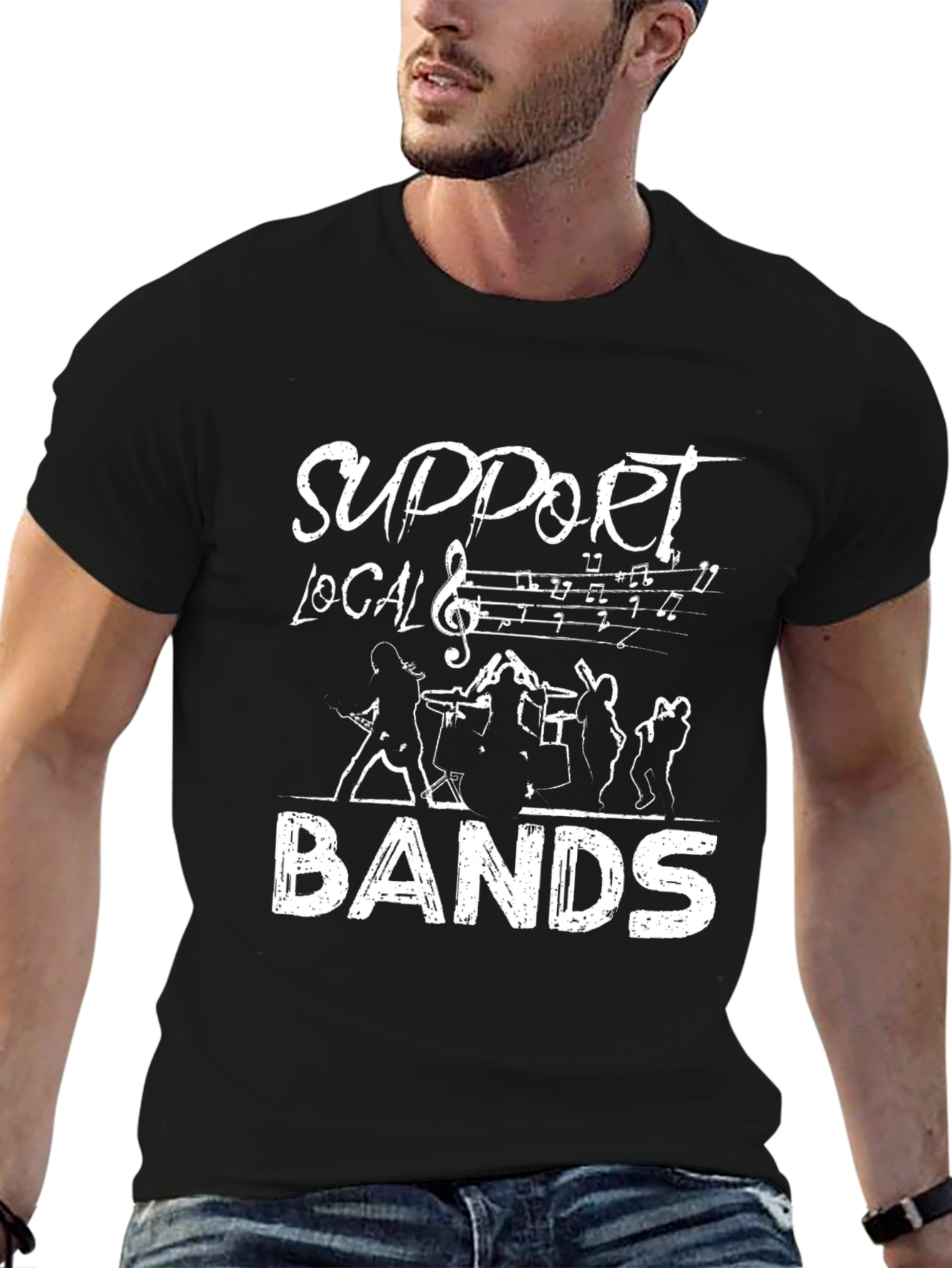 Support Local Bands Black Graphic Tee