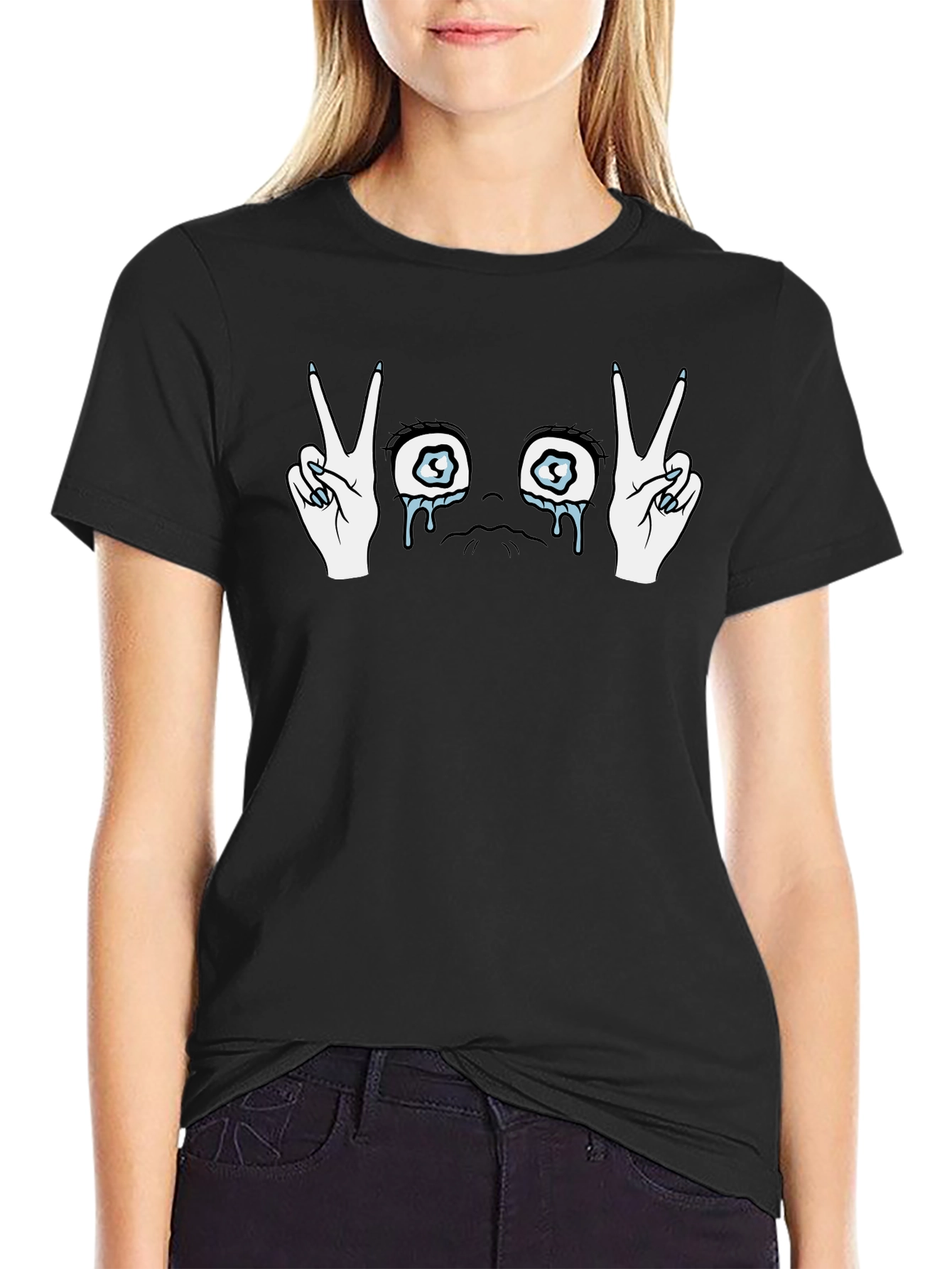 Crying Eyes Peace Sign Graphic T-Shirt