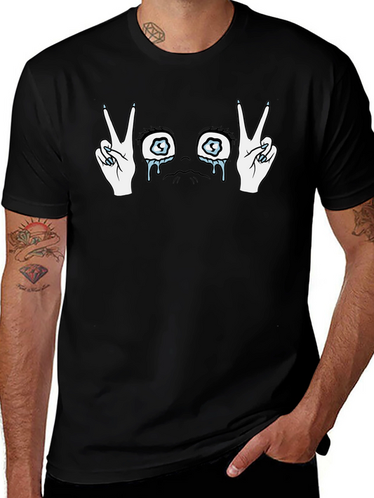 Crying Eyes Peace Sign Graphic T-Shirt