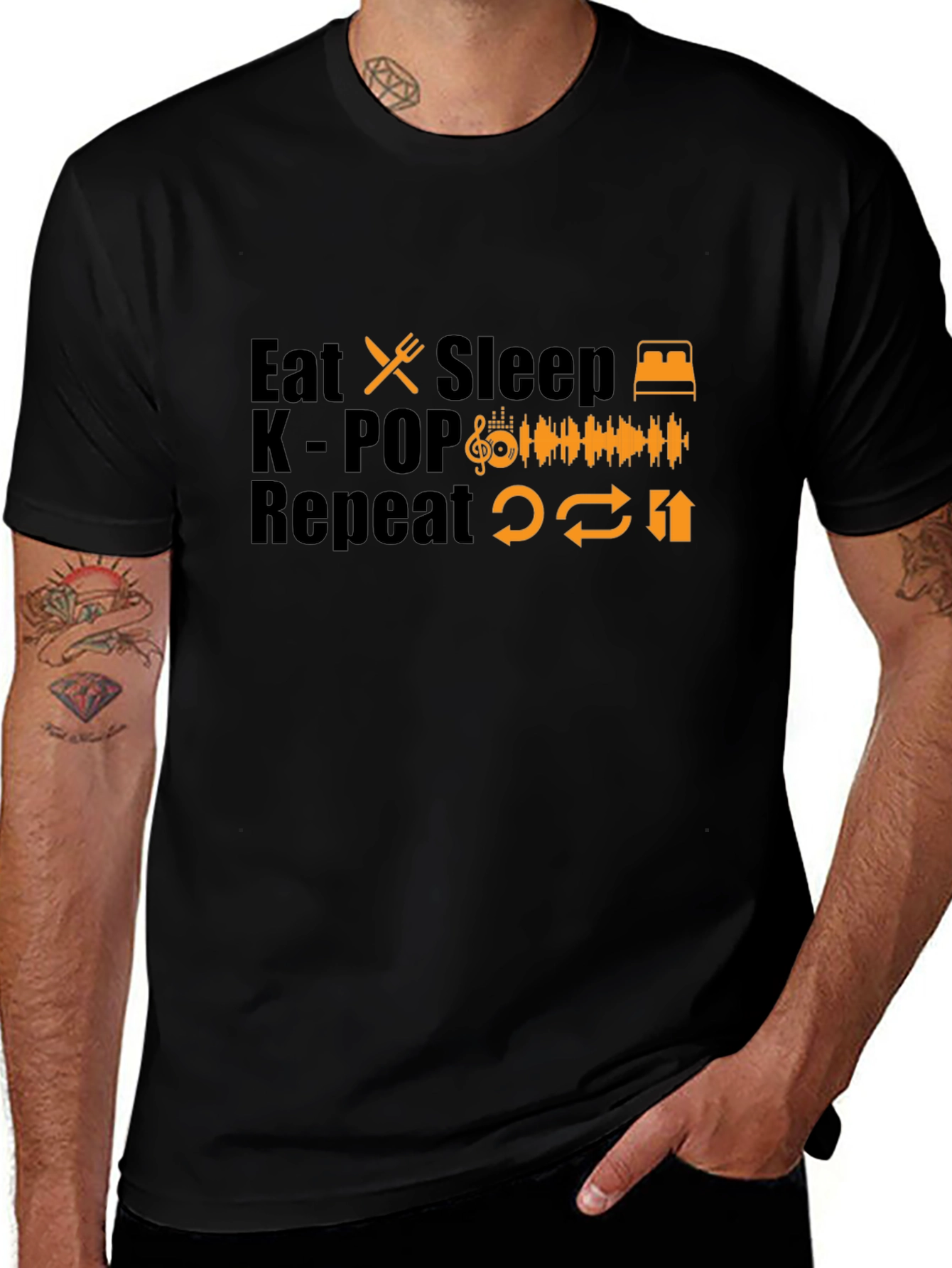 Eat Sleep K-POP Repeat Black T-Shirt
