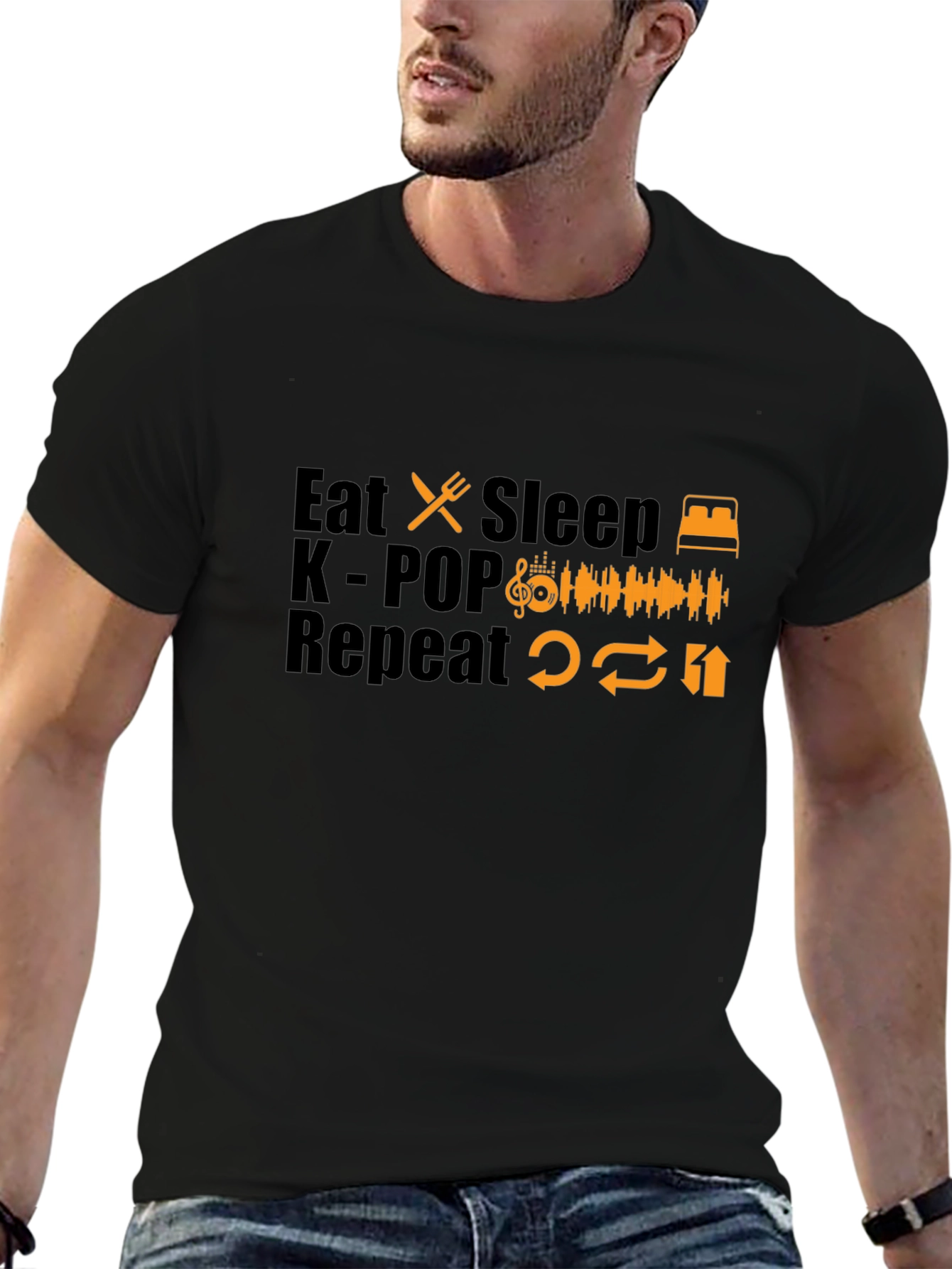 Eat Sleep K-POP Repeat Black T-Shirt