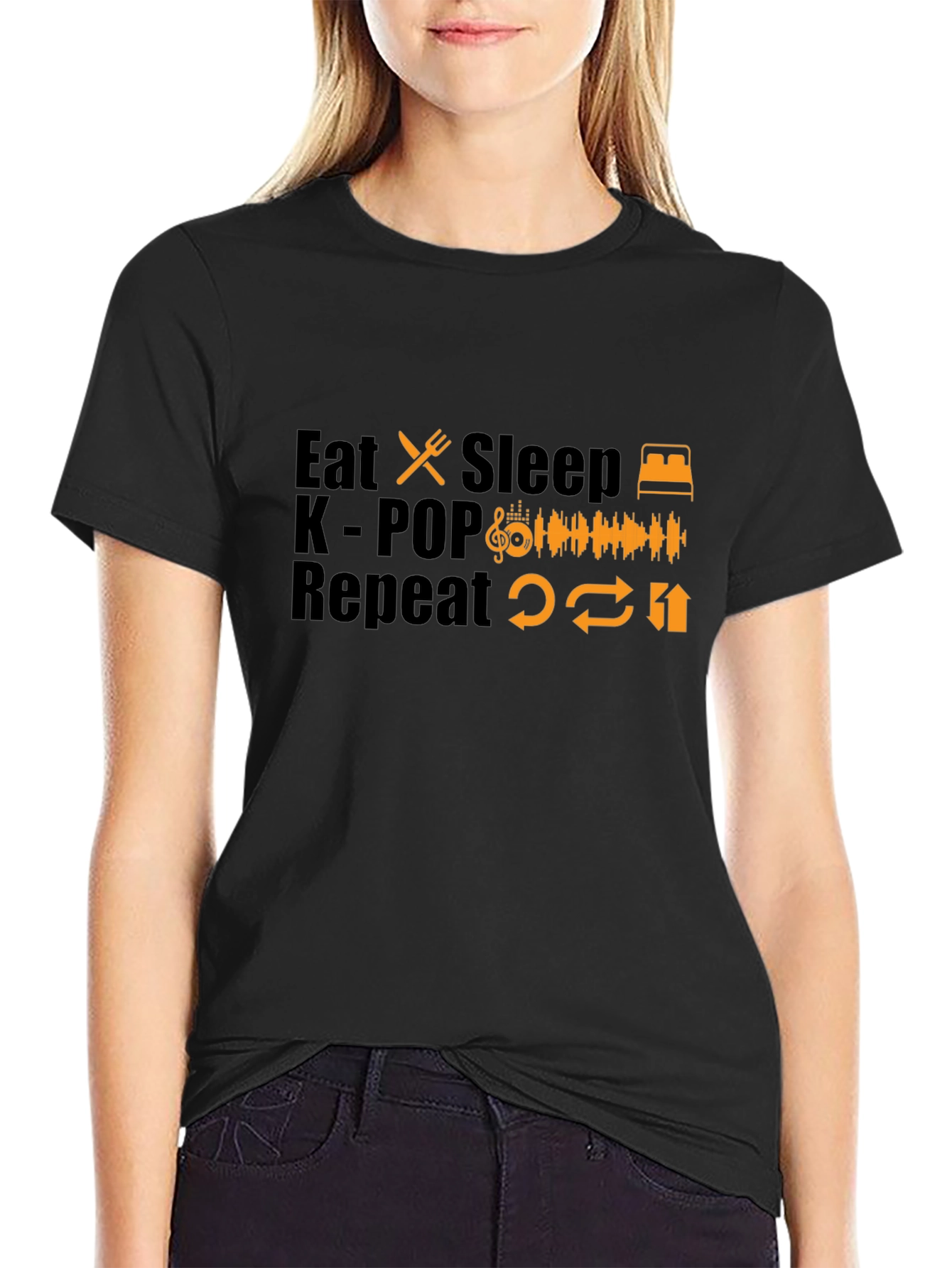Eat Sleep K-POP Repeat Black T-Shirt