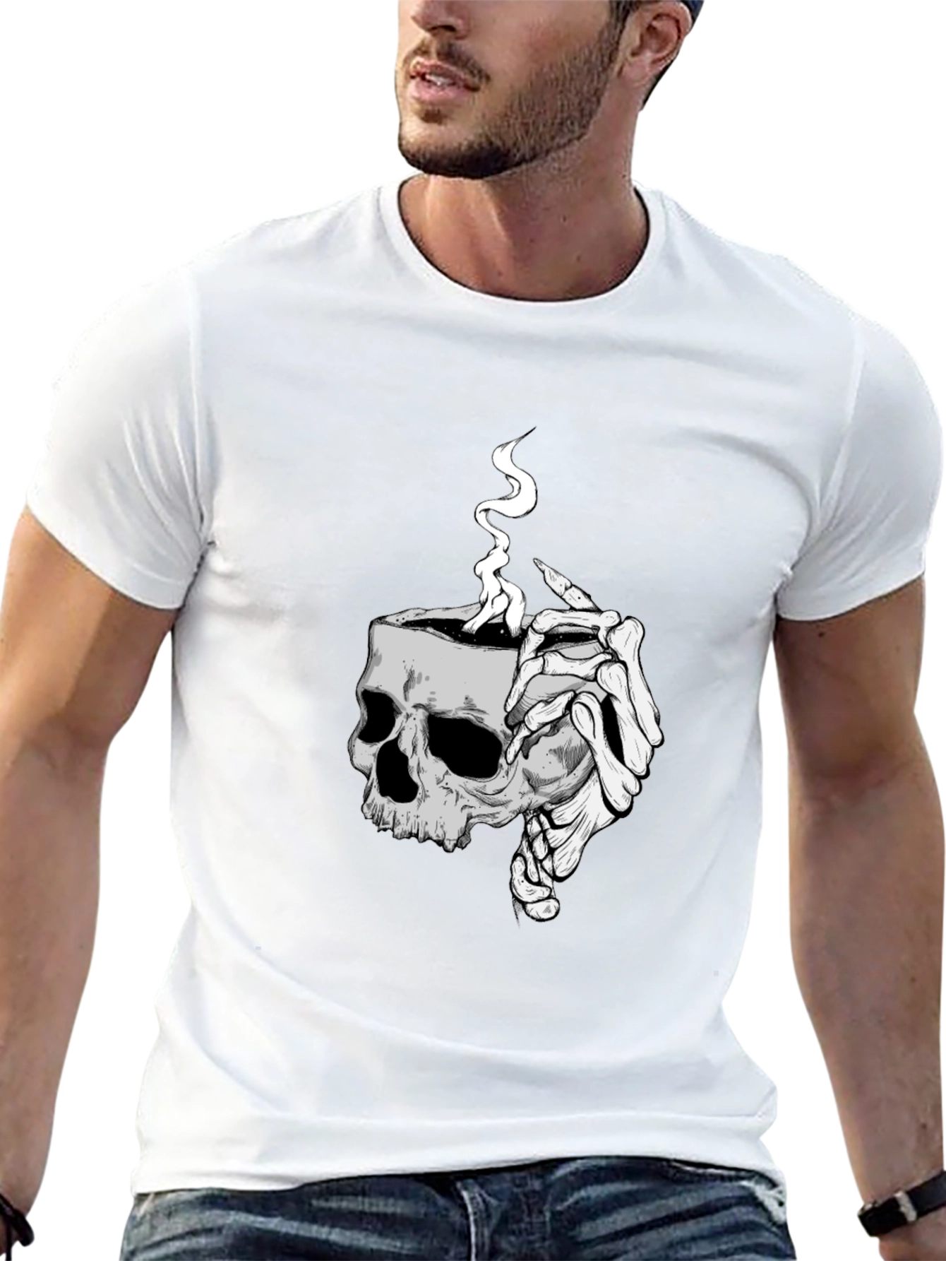 Skull Coffee T-Shirt - Grim Reaper Style