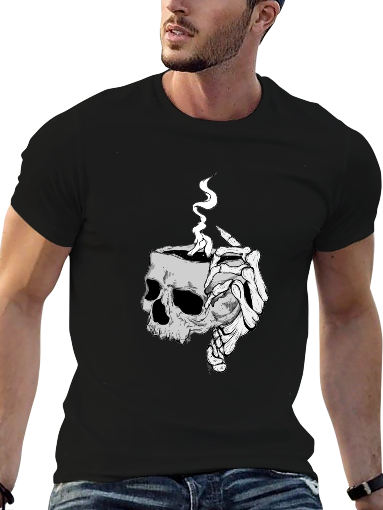 Skull Coffee T-Shirt - Grim Reaper Style