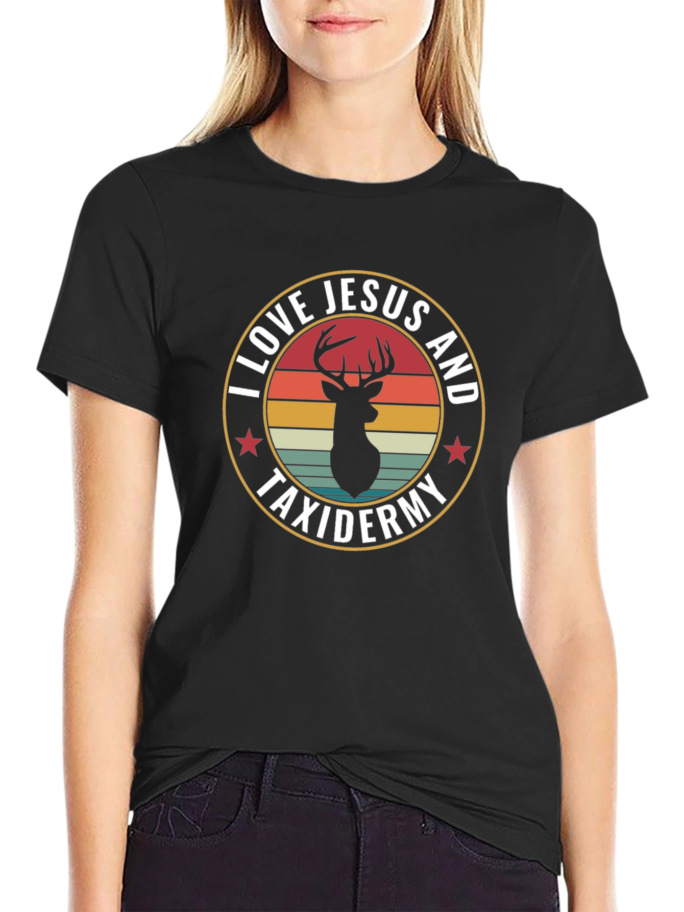 I Love Jesus and Taxidermy Deer Graphic T-Shirt