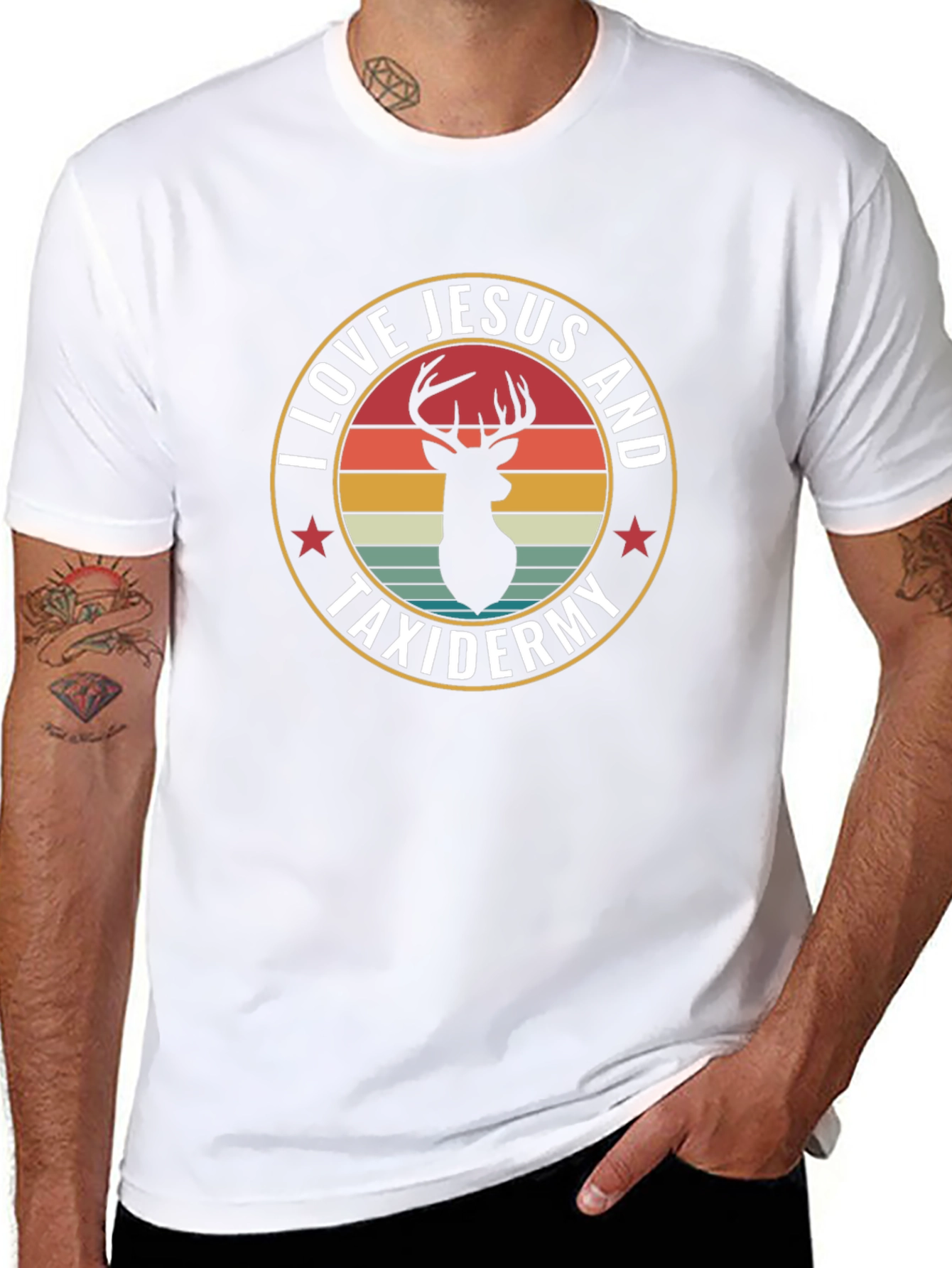 I Love Jesus and Taxidermy Deer Graphic T-Shirt