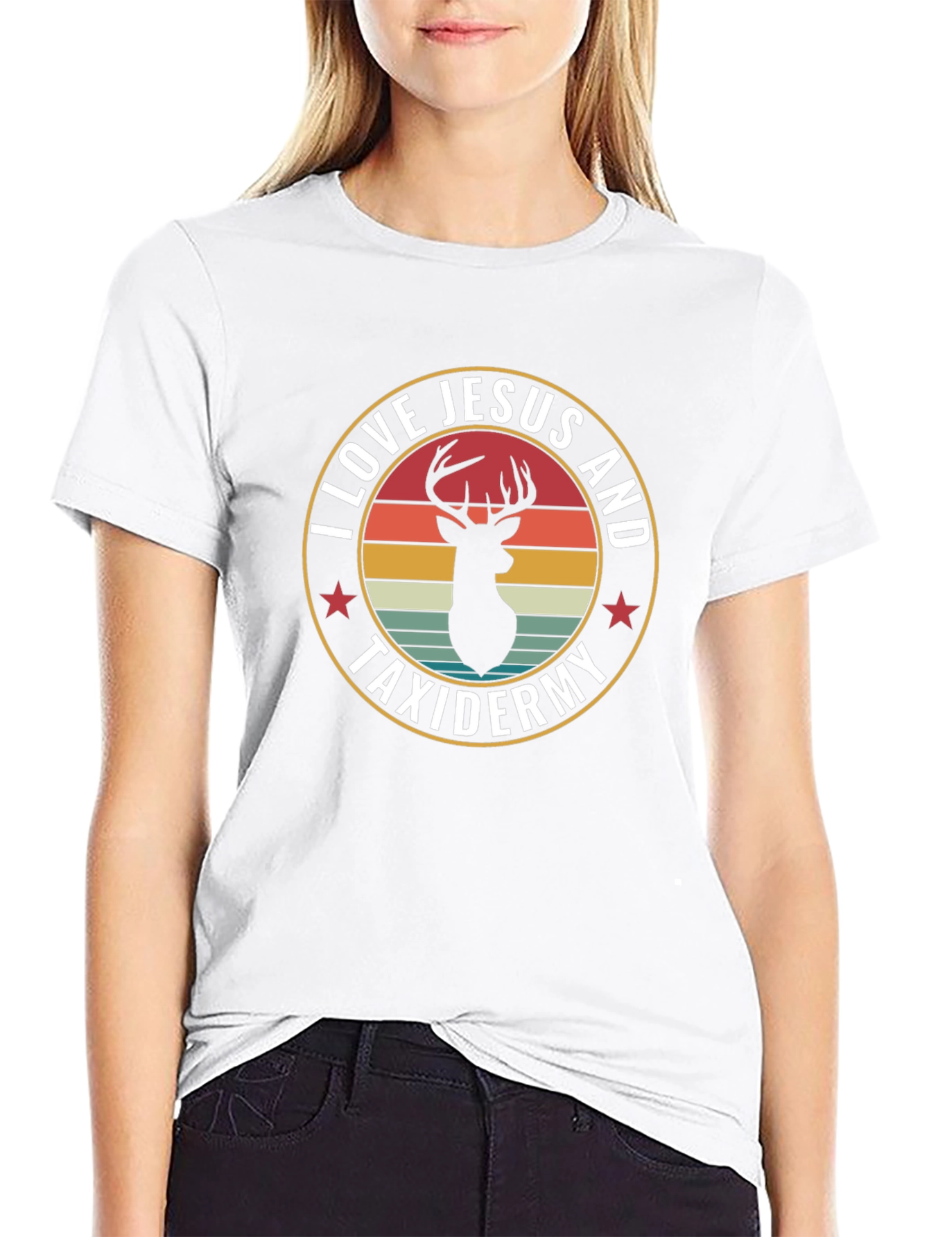 I Love Jesus and Taxidermy Deer Graphic T-Shirt