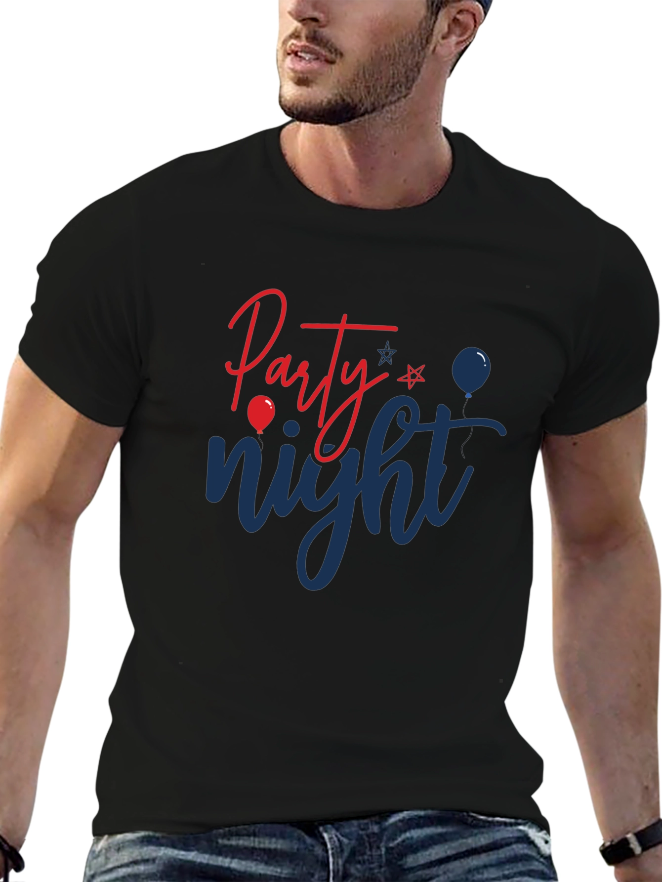 Party Night Graphic Tee - Black Cotton Blend
