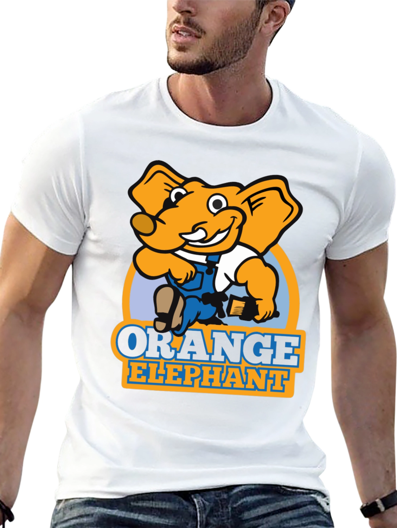 Orange Elephant Cartoon Graphic T-Shirt