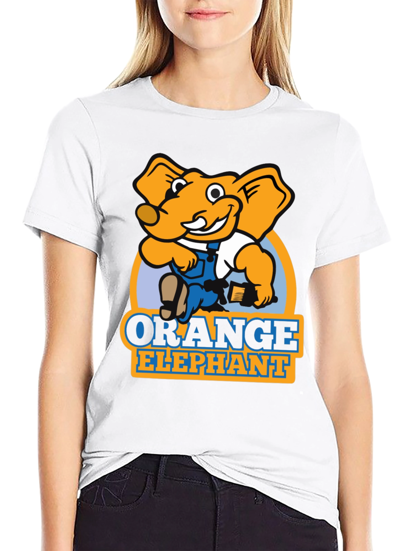Orange Elephant Cartoon Graphic T-Shirt