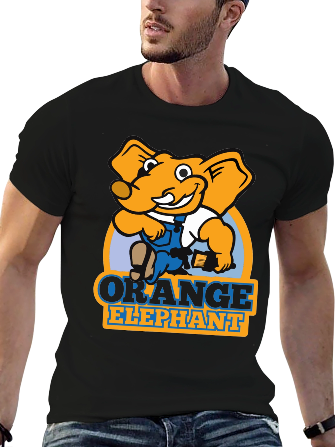Orange Elephant Cartoon Graphic T-Shirt